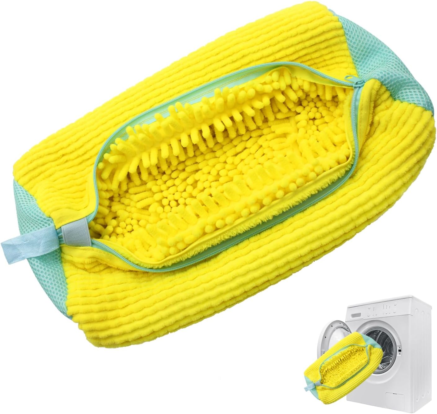 Henkion Reusable Shoe Washing Bags for Machine Washer & Dryer - 360&deg; Cleaning, Durable Zipper, Plush Protection - Fits All Shoe Sizes/Sneakers (Yellow, 2Pcs)