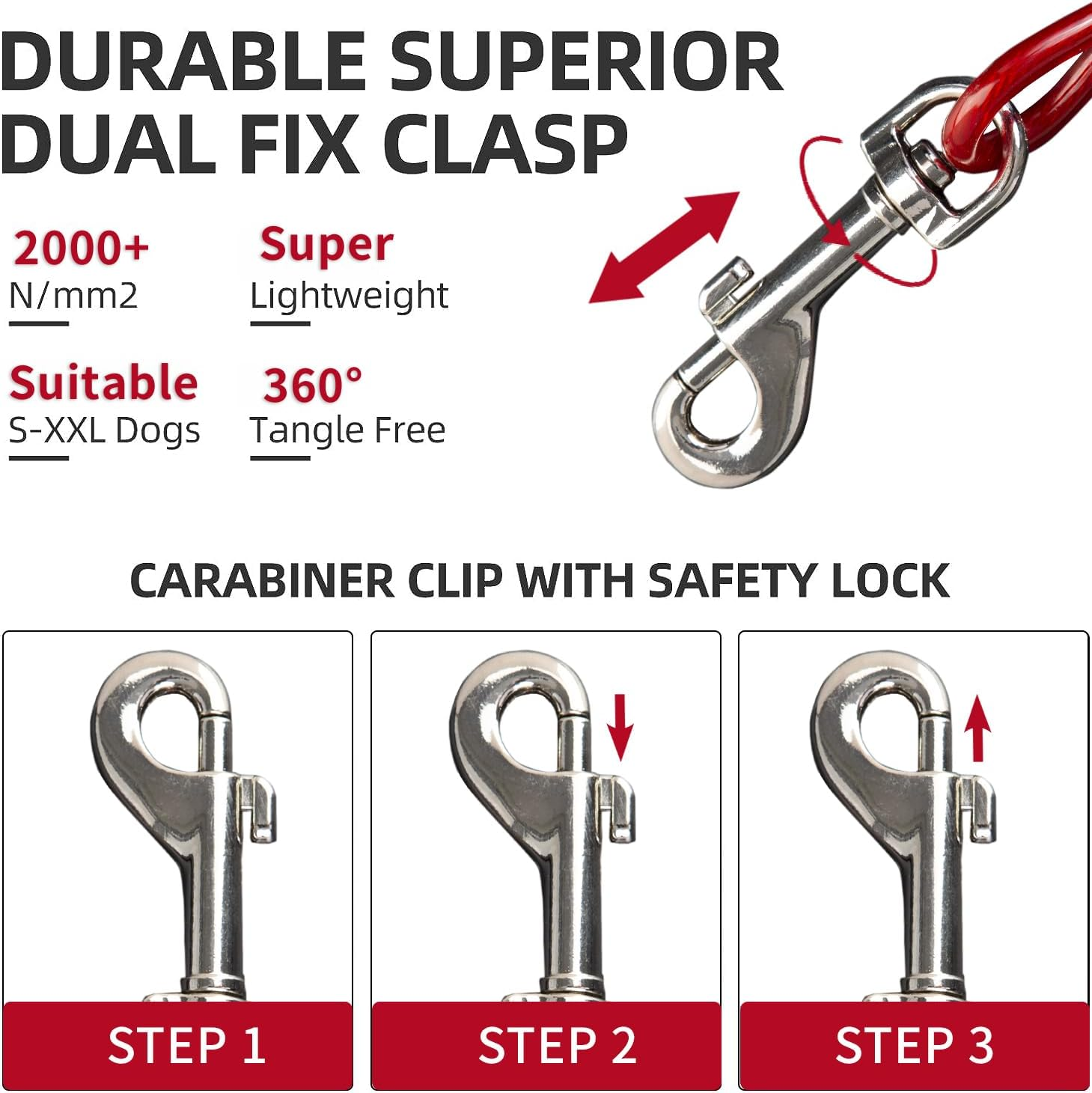10Ft Tie Out Cable for Dogs up to 350LBS - No Tangle Rust Proof Training Cable for Yard and Camping image number 4