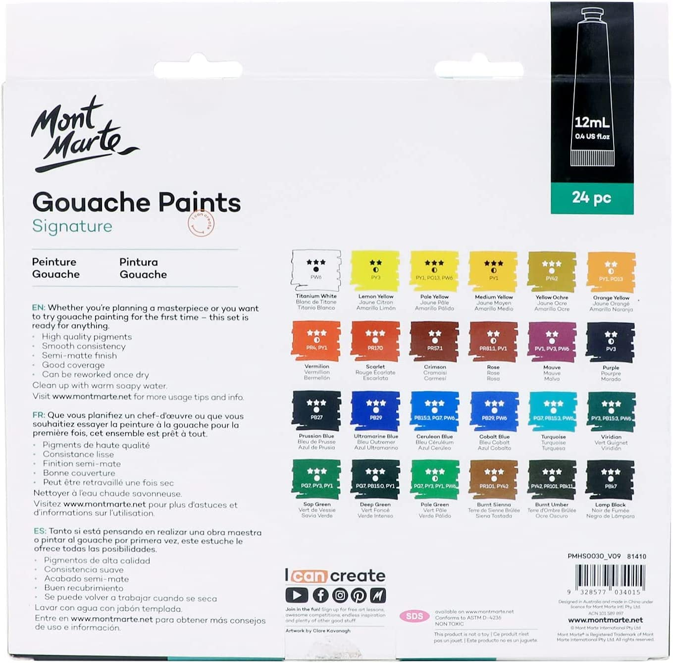 Mont Marte Gouache Paint 24-Pieces Set, 12 Ml image number 1