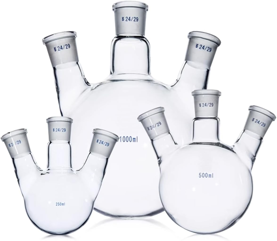 Three Necks round Bottom Flask Heavy Wall Borosilicate Glass Lab 3 Neck round Bottom Boiling Flask Multi Neck Distillation Apparatus Organic Chemistry Lab Glassware (2000Ml) image number 4