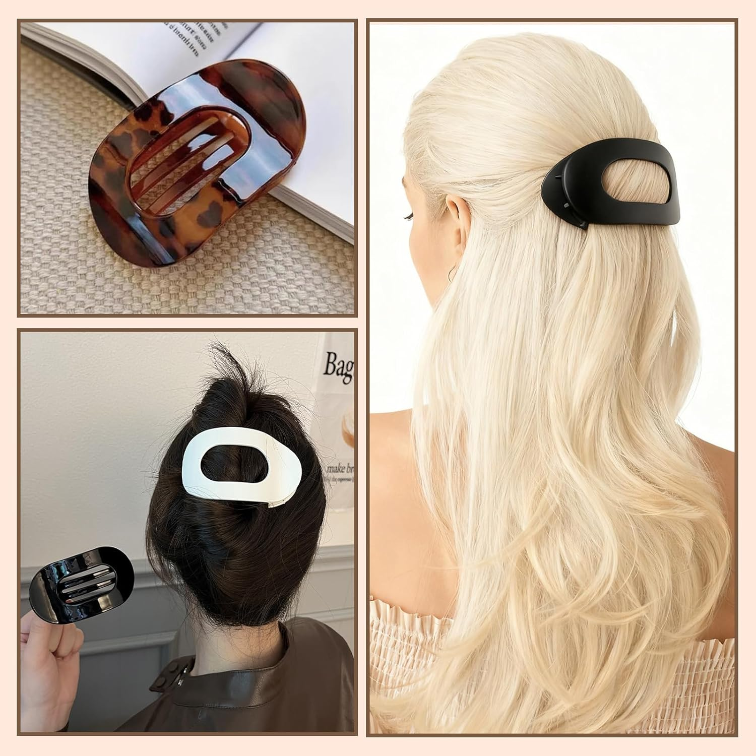 Tzylomirx 4 Pack Flat Leopard Hair Clips for Women, Matte Hair Claw Clips with Curved Design - Strong Hold for Thin Thick Hair, Hair Accessories for Girls - Ideal for Lying Driving (4 Colors) image number 2