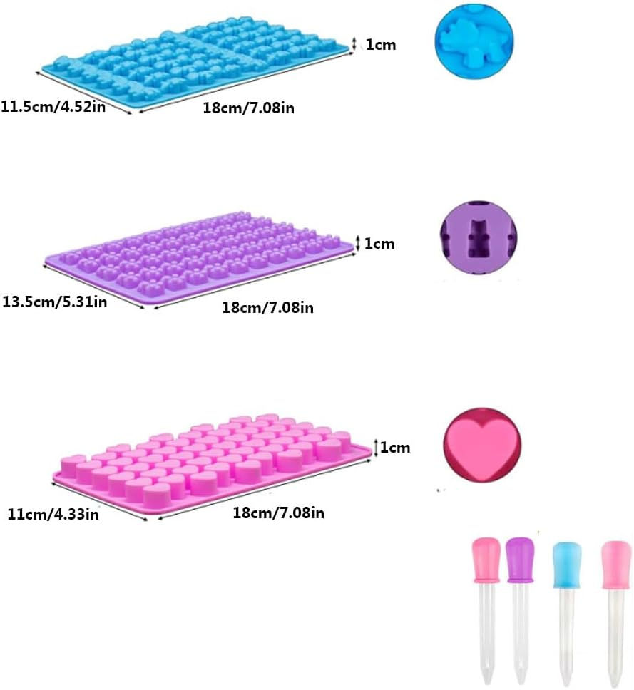 Armastuse 3 Pack Gummy Bear Candy Molds Silicone, Molds with 4 Droppers, Non-Stick Silicone Candy Molds,Mini Donut for Jelly, Candy, Chocolate (Blue,Purple, Pink) image number 1