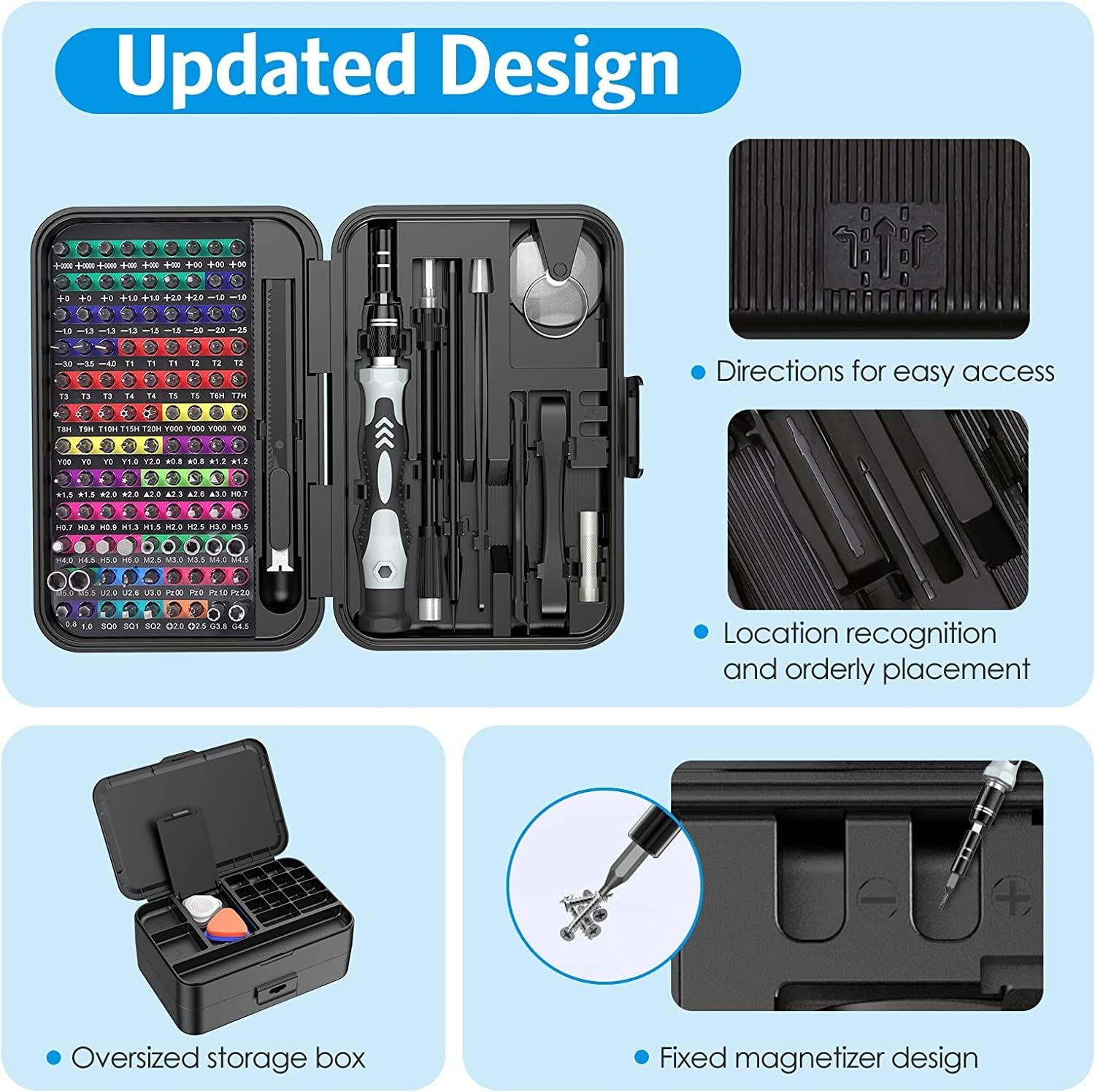 AMIR Precision Screwdriver Set, 132 in 1 Magnetic Screwdriver Set Kit, Electronics Repair Screwdrivers Tool Kit with 108 Magnetic Drill Bits for Repair Phone, Watch, Switch, Computer, Tablet, PC image number 5