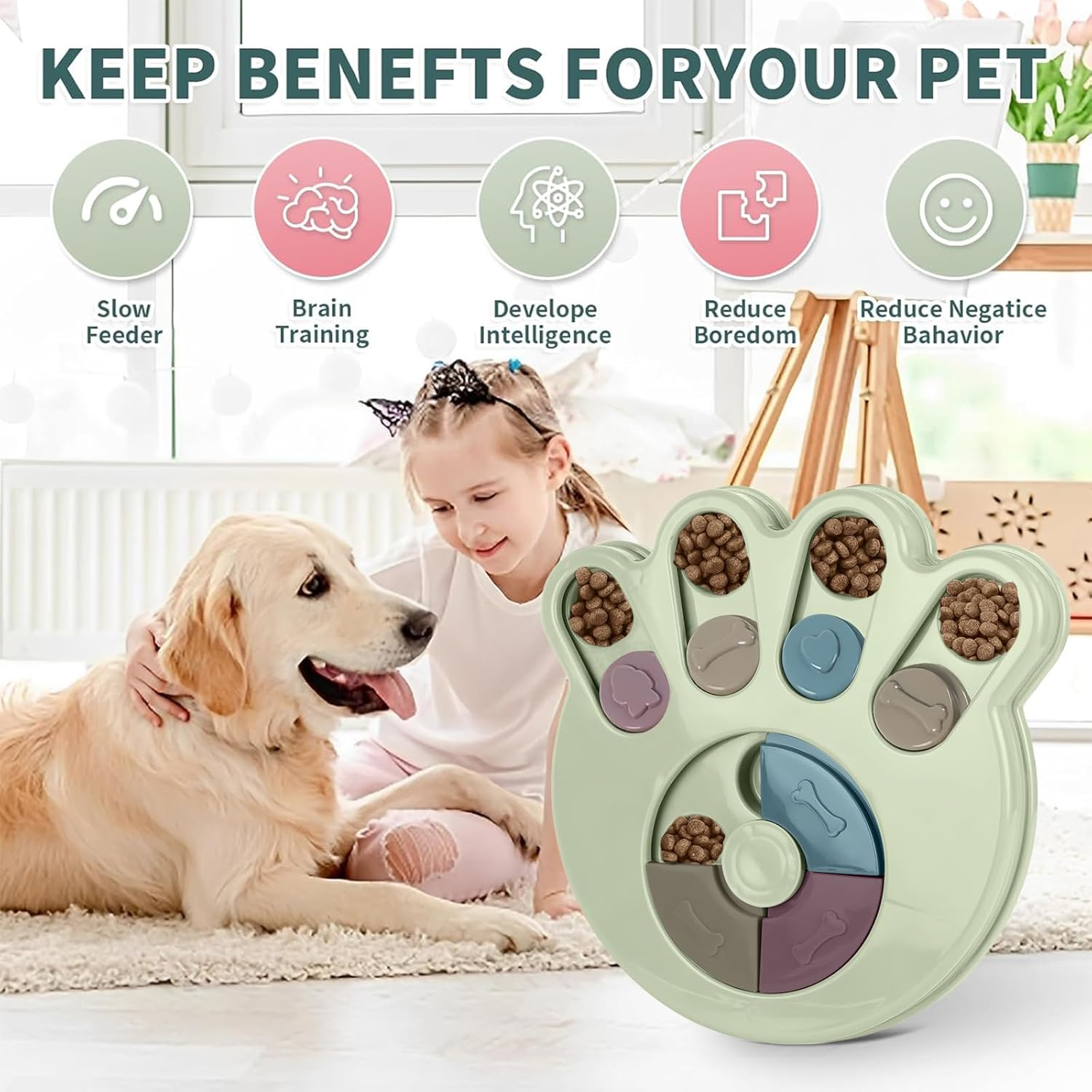 Slow Feeder Dog Bowl Pet Puzzles,Dogs Food Puzzle Feeder Toys for IQ Training & Mental Enrichment,Mental Stimulation, Aggressive Chewers Puppy Chew Toys(Green) image number 5