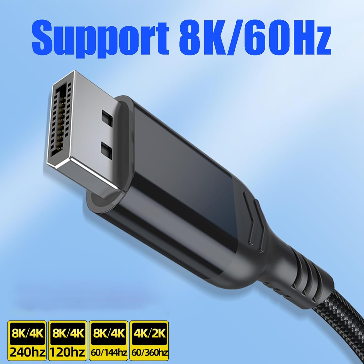 Tunghey Displayport Cable 2.1, 16K Displayport Cable 80Gbps 16K@60Hz, 10K@60Hz, 8K@60Hz HBR3 4K@60Hz/144Hz 5K@60Hz 1080P@240Hz Support Freesync G-Sync HDR10 for Gaming Monitor Graphics Card (1.5M) image number 5