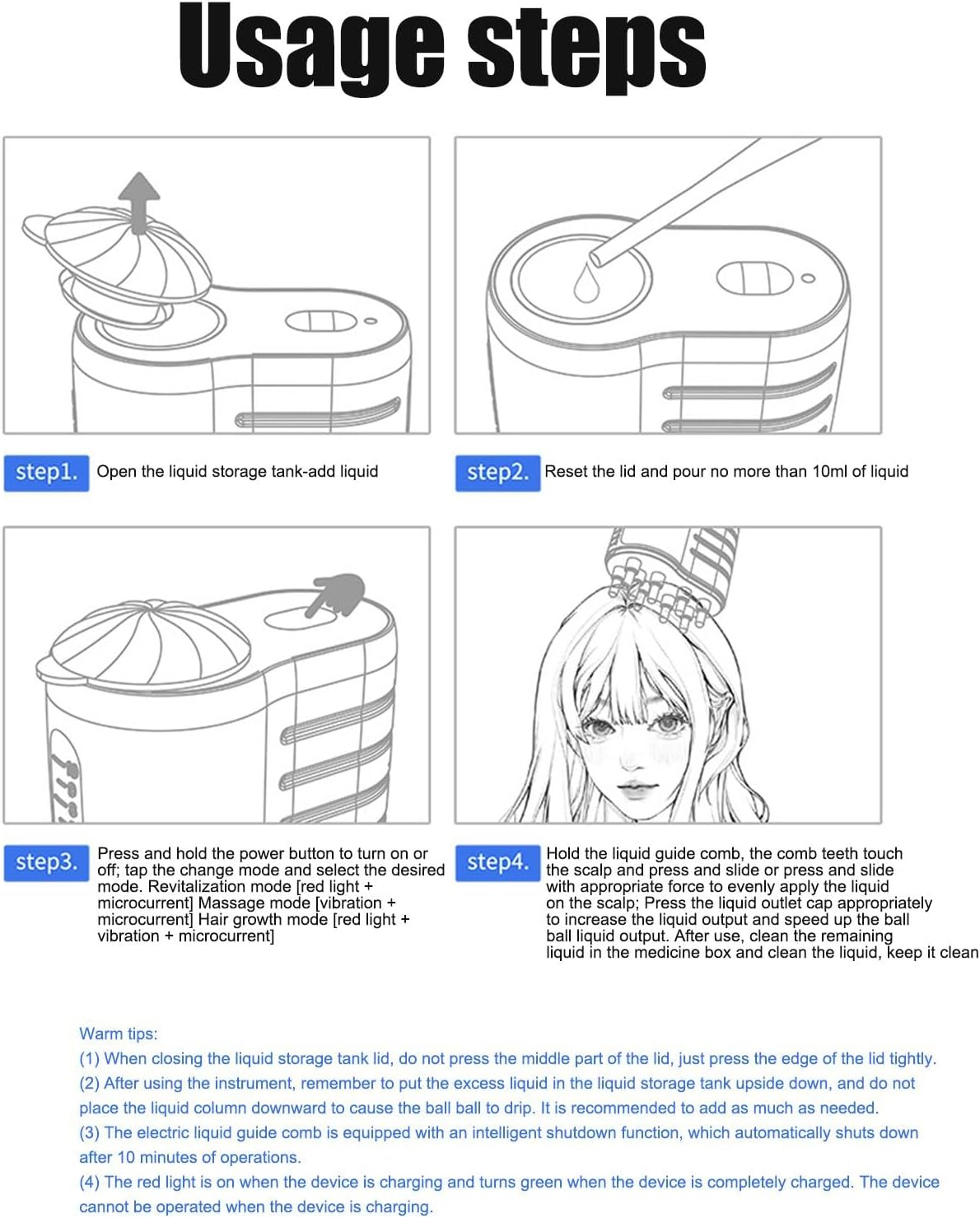 Electric Hair Oil Applicator Bottle with Red Light, Electric Scalp Massager for Hair Growth, Travel Microcurrent Scalp Massager with 3 Modes, Hair Loss Treatments for Women - Purple image number 4