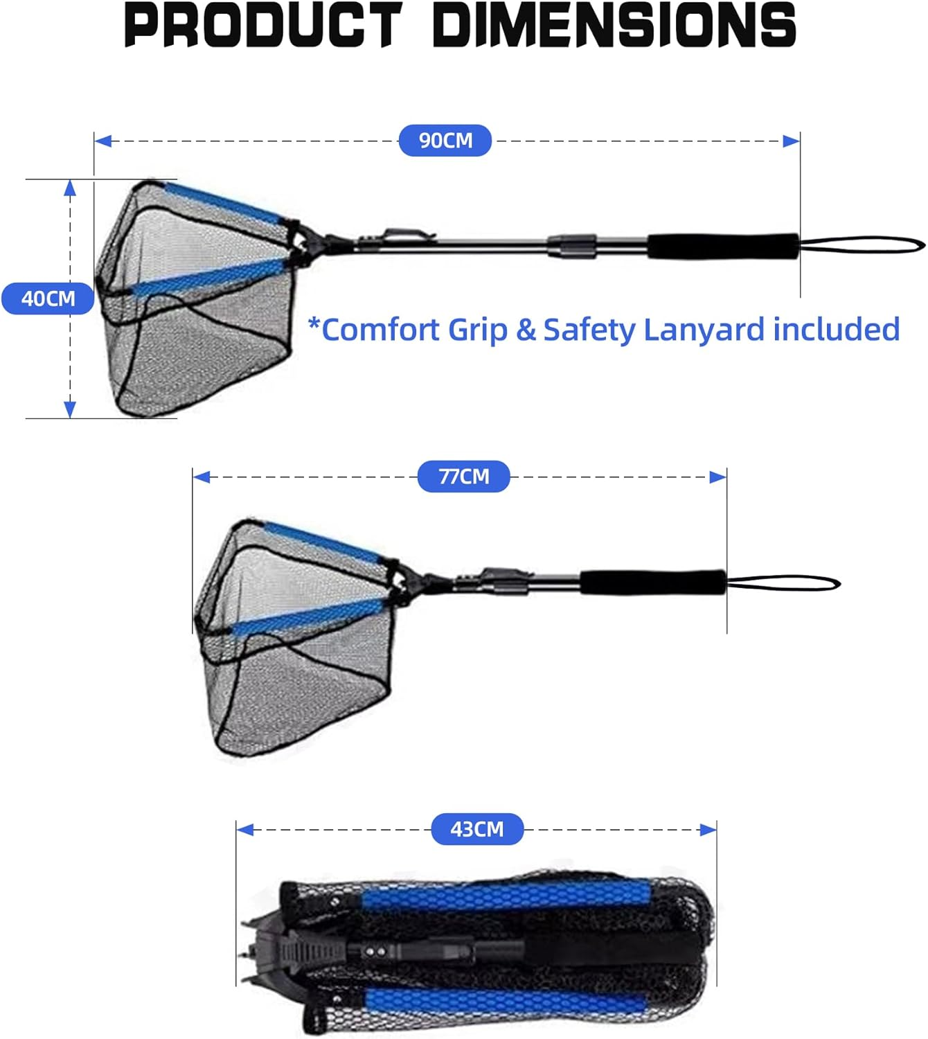 Reelfin 3-In-1 Folding Landing Net Set &ndash; 90Cm Deep Net, Fish Gripper & Lure Pliers, Portable Fishing Kit for Freshwater & Saltwater image number 4