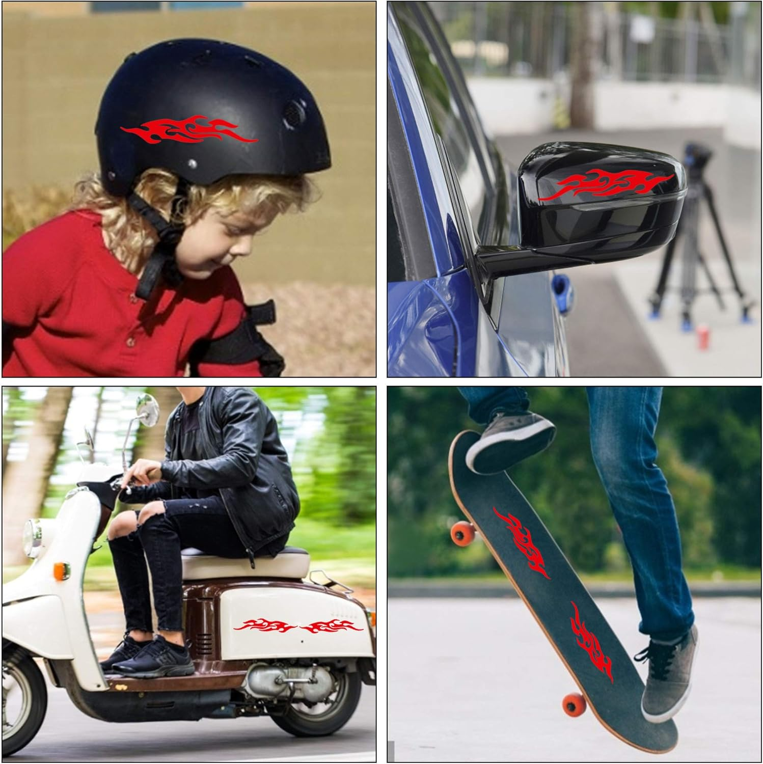 TOMALL 4 Pcs 19Cm Flame Reflective Sticker for Car Flame Racing Sports Stripe Decal for Golf Cart Vinyl Waterproof Decal Decoration for Car Body Side Truck SUV Off-Road Vehicles Skateboard (Red) - Gradient image number 4