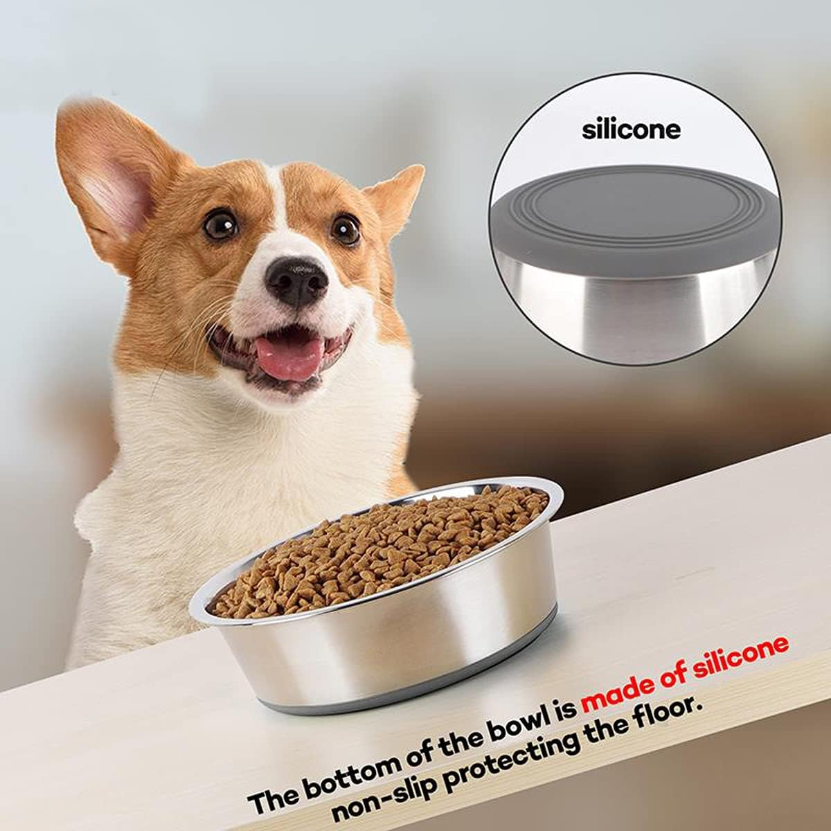 SUOXU Heavy Stainless Steel Dog Bowls,Large Dog Bowl with Non-Slip Silicone Bases,Pet Feeding Bowls,2500Ml Large Dog Feeder Bowls and Water Bowls(Xl-26Cm) image number 4