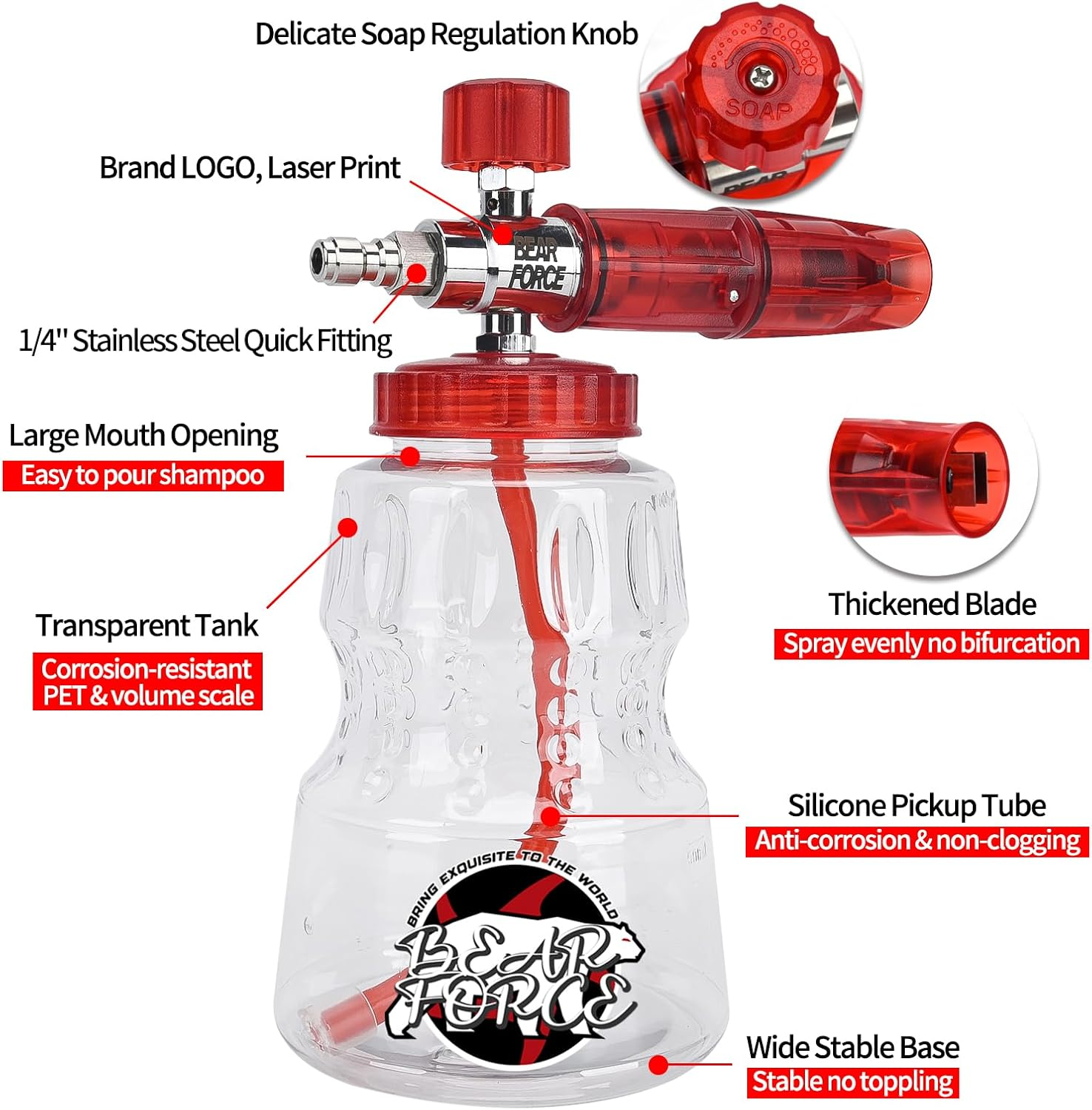 BEAR FORCE Pressure Washer Spray Gun M22- Id14Mm with 6.35Mm Quick Connect Snow Foam Lance & 5 Spray Tips & Clip Nozzle Holder & Converter, Car Wash for Bosch Nilfisk for STIHL image number 5