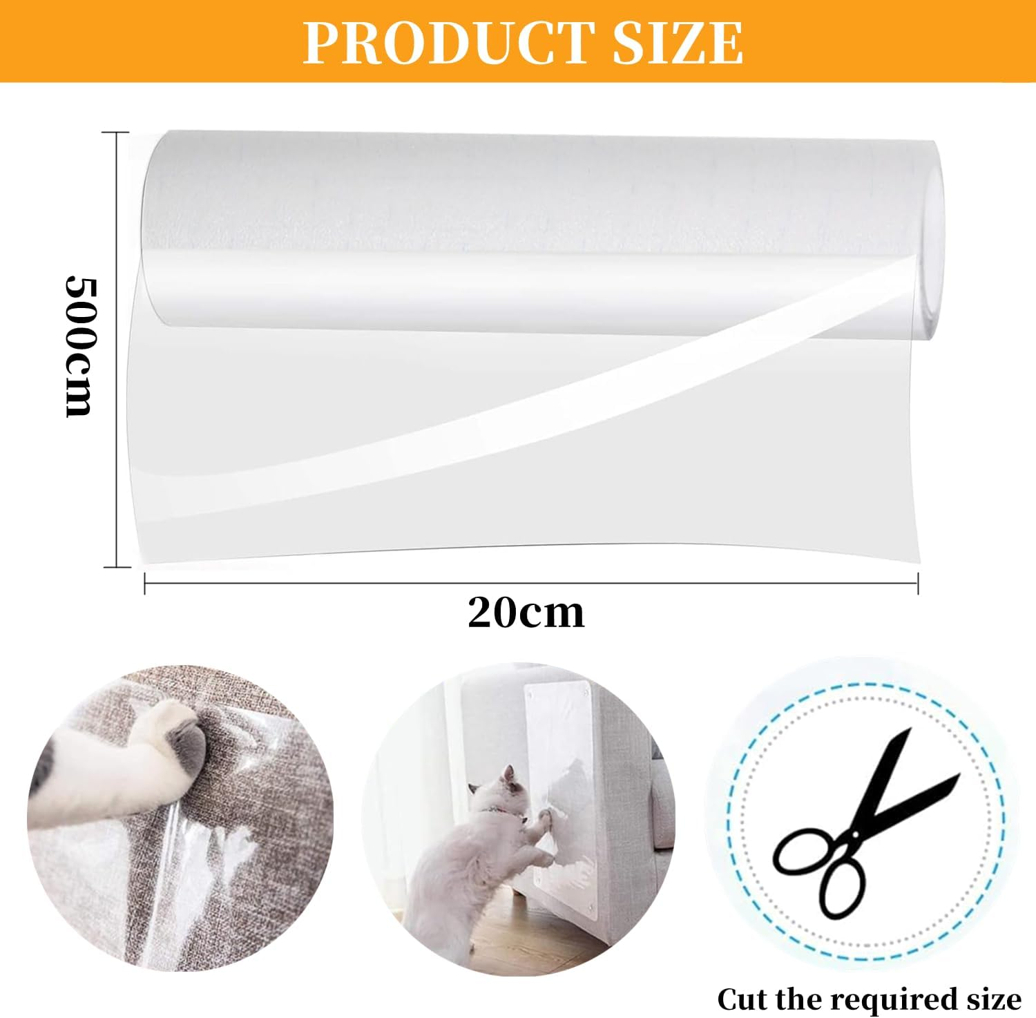 Cat anti Scratch Tape (20Cm X 5M) Transparent anti Scratch Furniture Protector, Wear and Scratch Resistant Cat Scratch Deterrent Sticky Paws Tape for Sofa, Couch, Door, Carpet image number 5