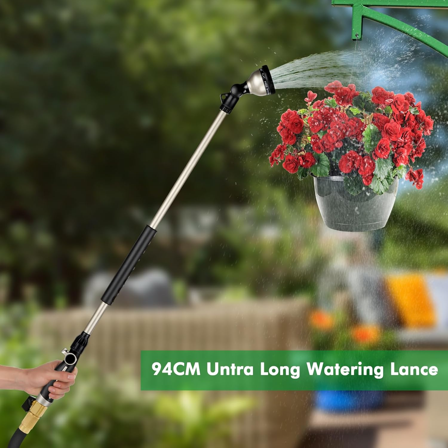 RESTMO Watering Wand Heavy Duty, 92Cm Metal Spray Lance | 180&deg; Adjustable Ratcheting Head | 10 Spray Patterns Hose Wand, Perfect Garden Long Sprayer Gun to Water Hanging Baskets, Shrubs image number 1