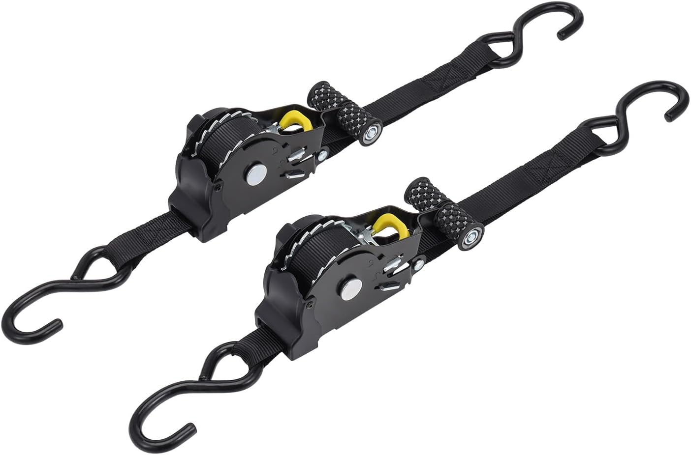 KUGONTC 2Pcs Ratchet Tie down Strap，Retractable Ratchet Straps Bundle,10.8Ft Automatic Shrink Tensioner with Rubber-Coated Steel Handles, S-Hooks with Breaking Strength - 1,500LBS Each image number 6