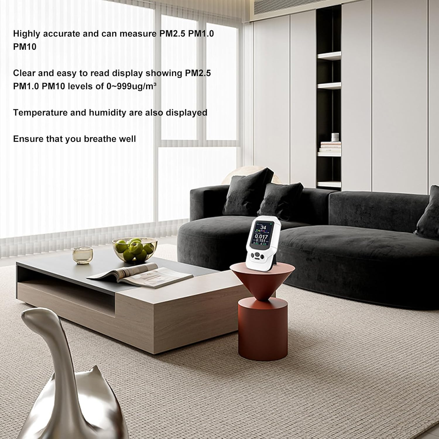 Focket PM2.5 PM1.0 PM10 Monitor, Real Time Indoor Air Quality Detector with Temperature Humidity, Portable Air Quality Monitor for Home Office Travel image number 4