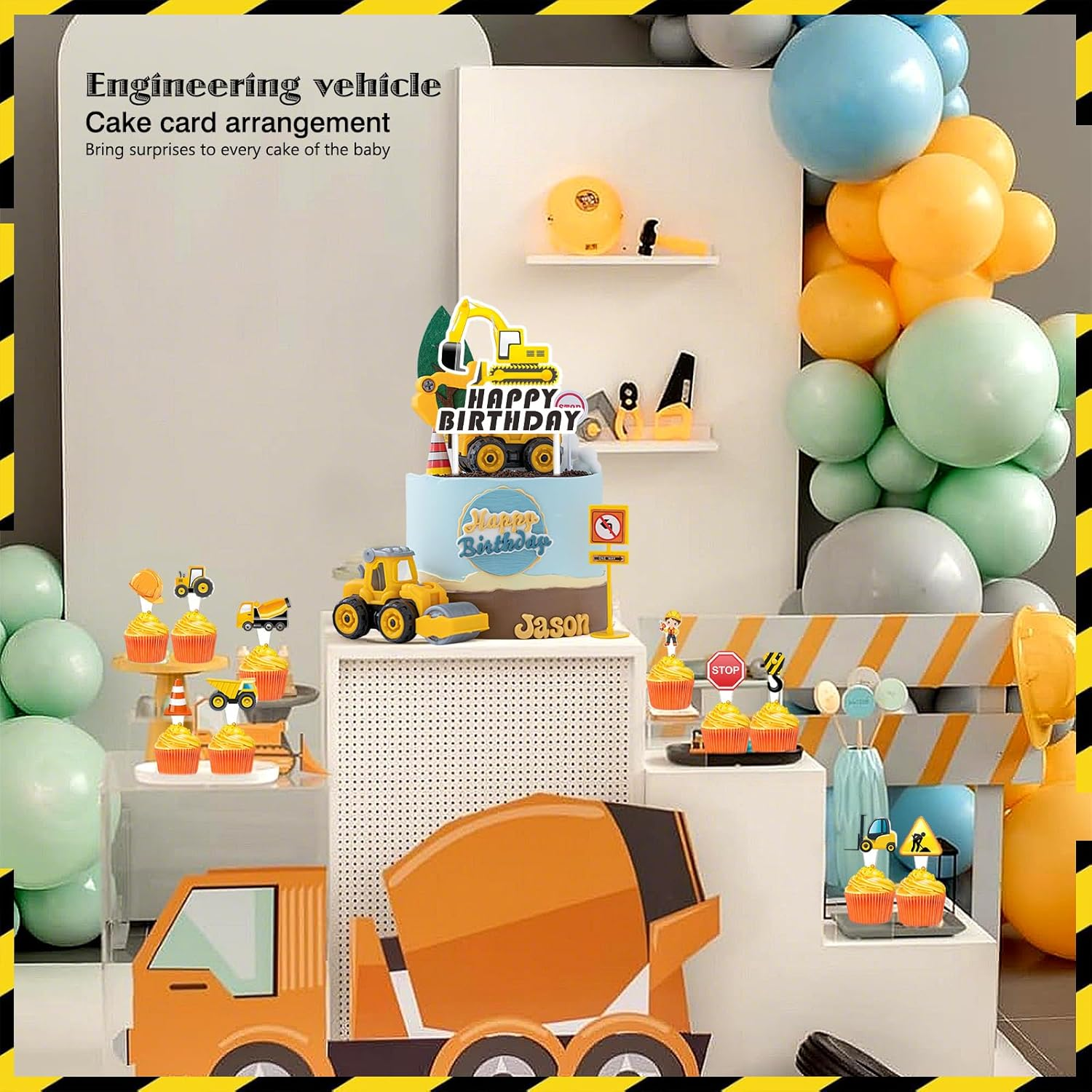 25 PCS Construction Digger Cake Topper Set - for Happy Birthday Party Supplies Boys Birthday Party Decorations image number 4