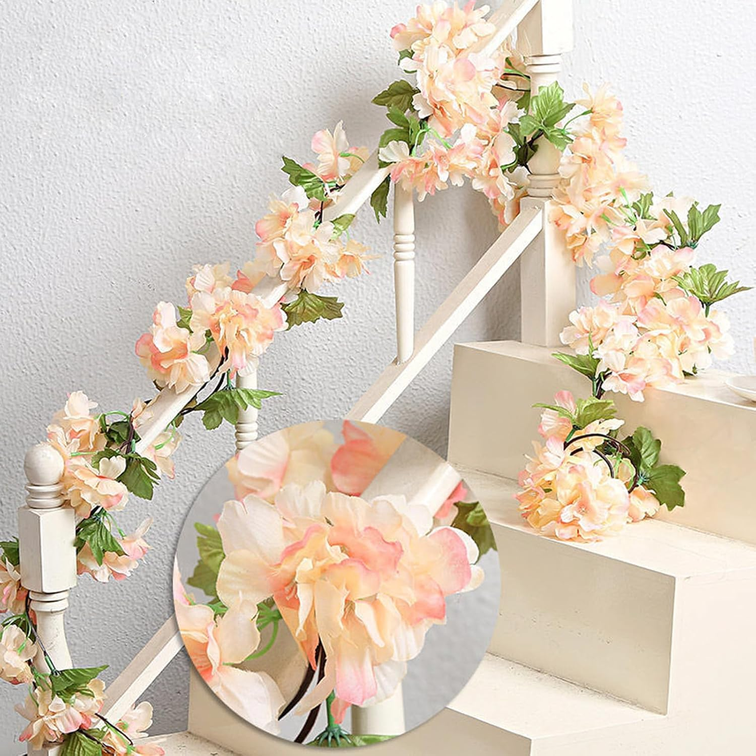 Bacucine 6Pcs Artificial Cherry Blossom Flower Vines Fake Cherry Blossom Flower Hanging Flower Vine Faux Sakura for Home Wedding Party Decor (Champagne) - White image number 4