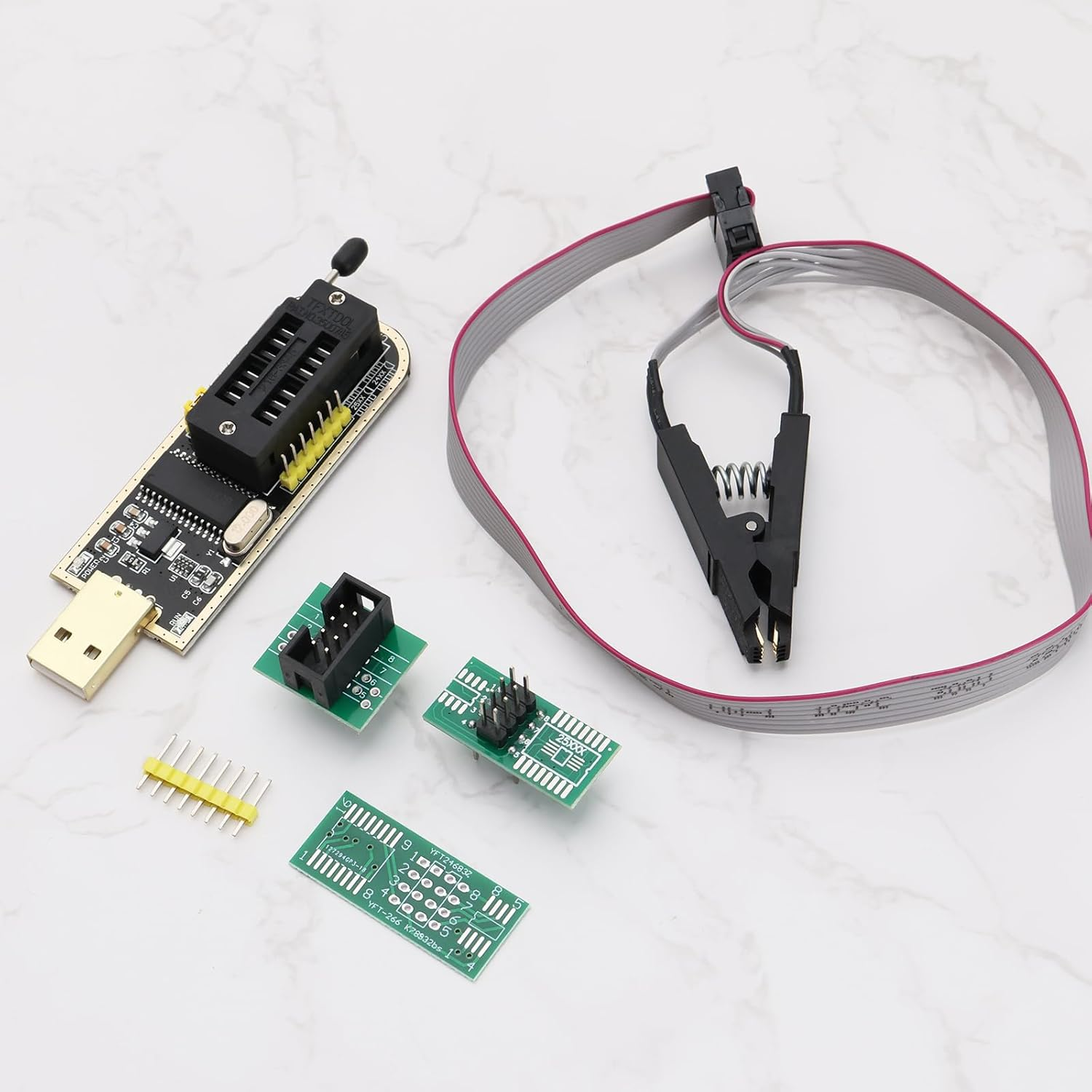 YINETTECH 1 Set CH341A 24/25 Series EEPROM Flash BIOS USB Programmer with SOIC8 SOP8 Adaptor Module for Motherboard Routing LCD Panel Programming image number 1