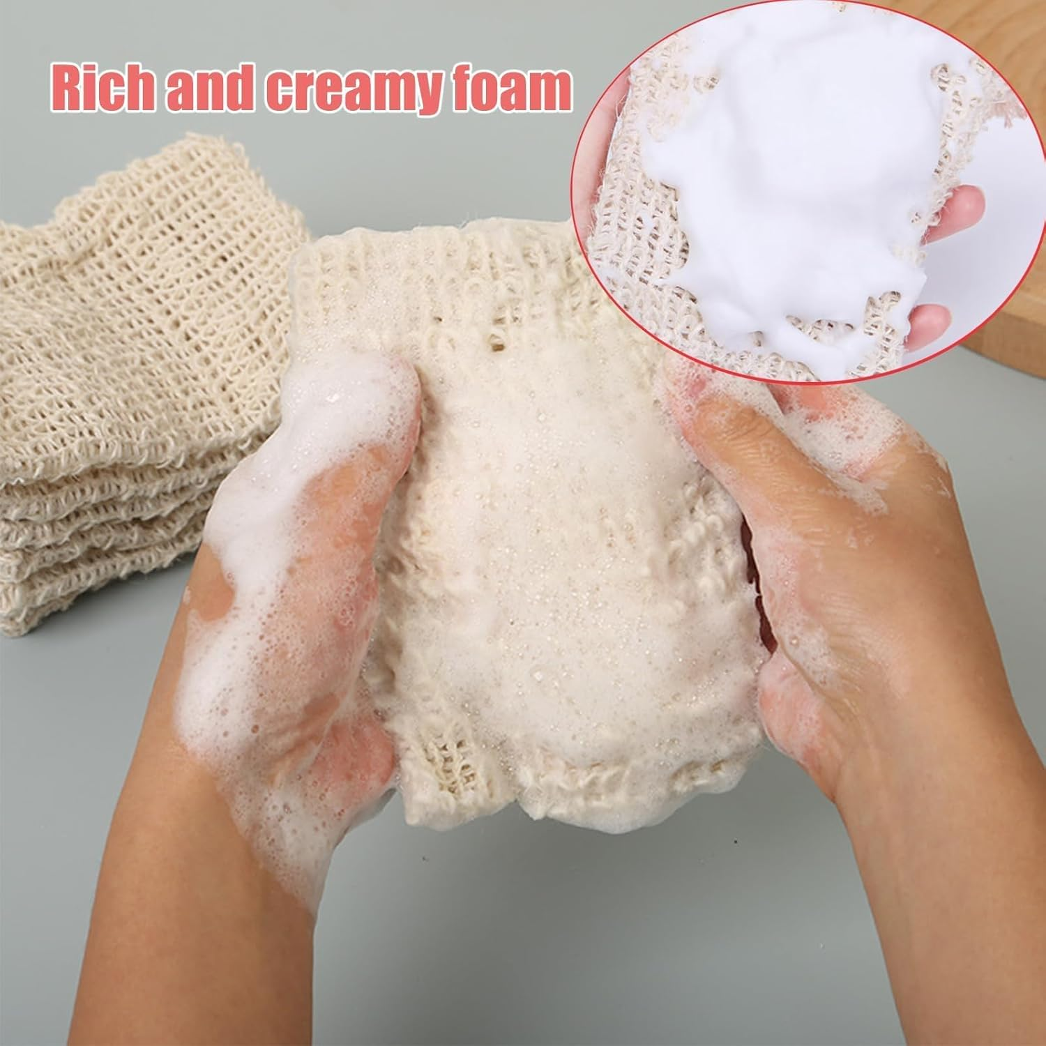 Soap Bag Natural Fiber Soap Bags, Organic Soap and Linen Soap Bag Natural Soap Saver Foaming Net Handmade Soap Storage Bag Pouch Bath Defoliator Towel Soft Weave with Drawstring for Bath Shower Use image number 1