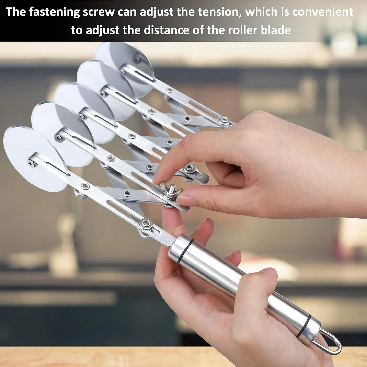 5 Wheel Pastry Cutter Stainless Pizza Slicer Multi-Round Dough Cutter Roller Cookie Pastry Knife Divider with Handle - 7 Wheel Pastry Cutter image number 4