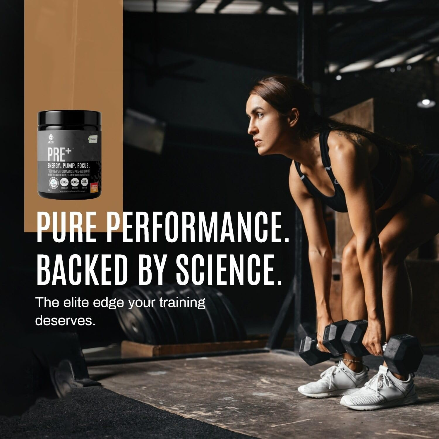 ATP Science Pre plus Preworkout Powder, Infused with Creapure Creatine Monohydrate, Caffeine Anhydrous, L-Citrulline Malate, No Artificial Colours and Flavours, Flavour - Strawberry Passionfruit, 500G image number 1