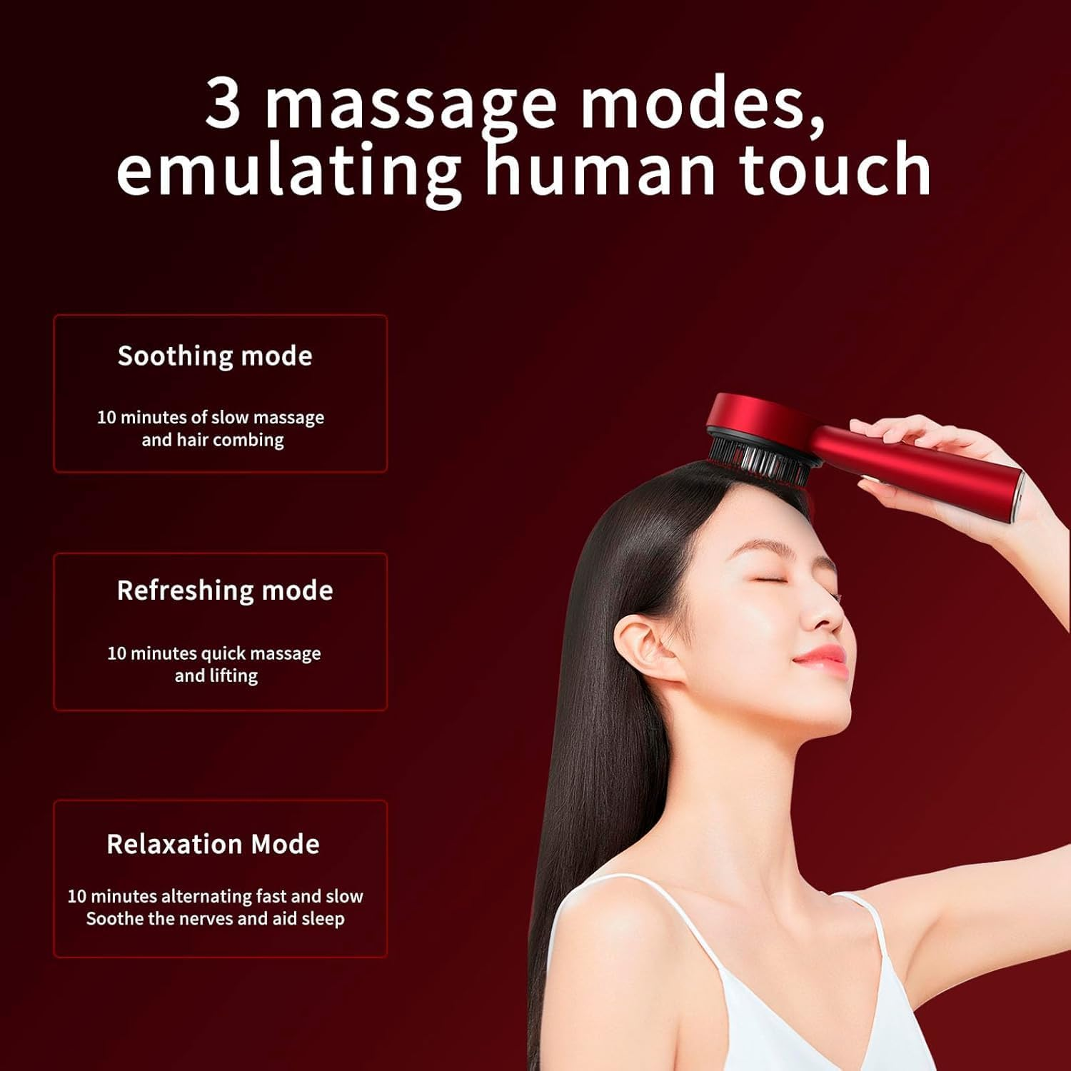 Multi-Functional Red Hair Brush, Cordless Electric Shiatsu Hair Brush, Deep Scalp Massage Comb for Muscle Relax image number 4