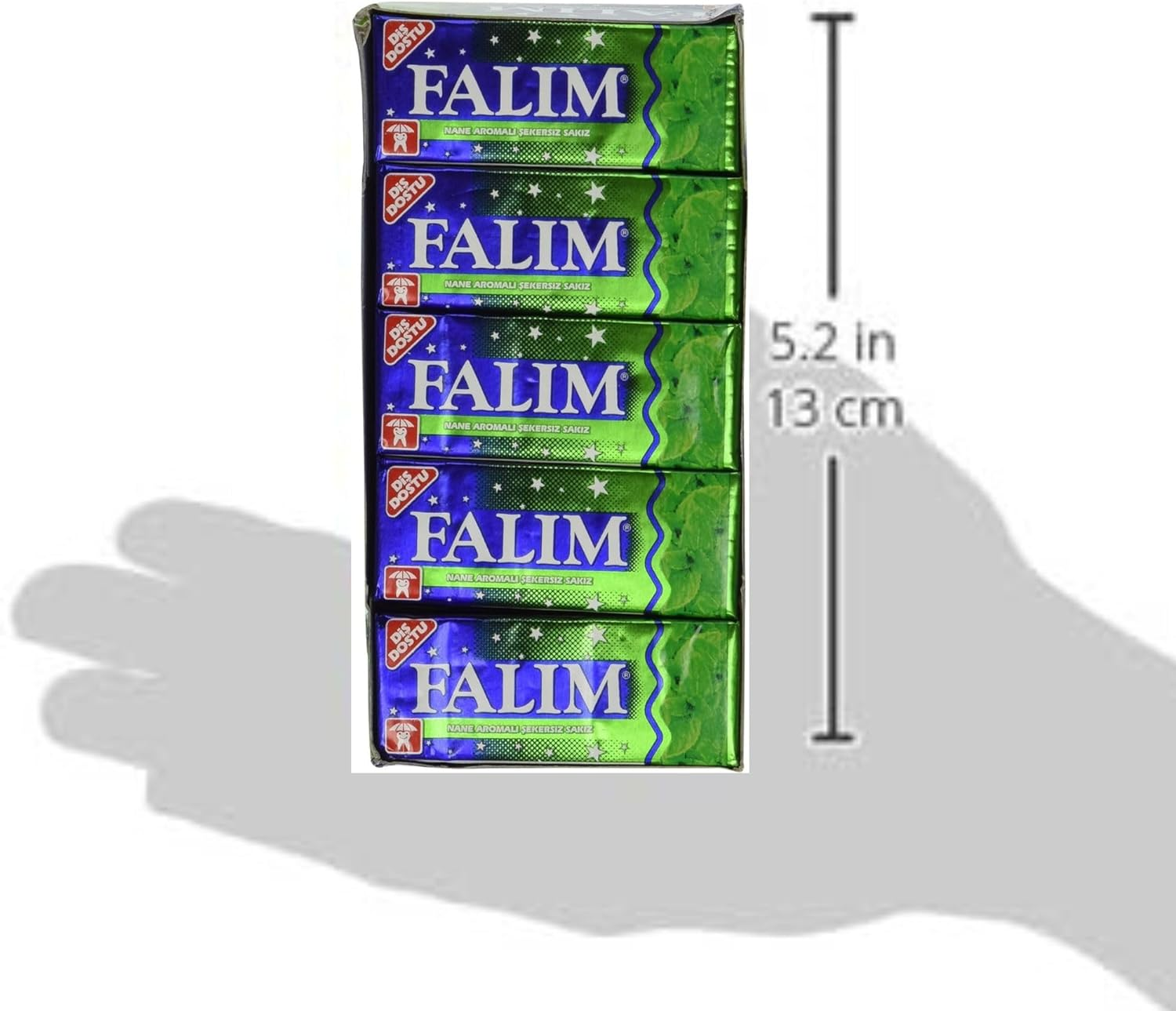 Falim Sugarless Sugarfree Plain Chewing Gum Mint Flavoured 1 Box of (100 Pieces) 20 Packs of 5 Chewing Gums Mastic Style Turkish Gum