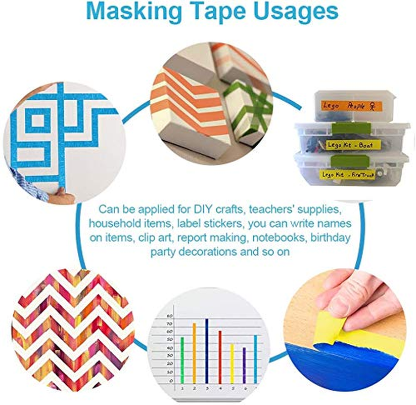 AUTENS Colored Masking Tape 6 Pack 1 Inch X 13 Yards (2.4Cm X 12M) Colorful Paper DIY Decorative Stickers Tape Fun Rainbow Masking Tapes for School, Office, Home, Arts & Crafts, Labeling, Coding image number 5