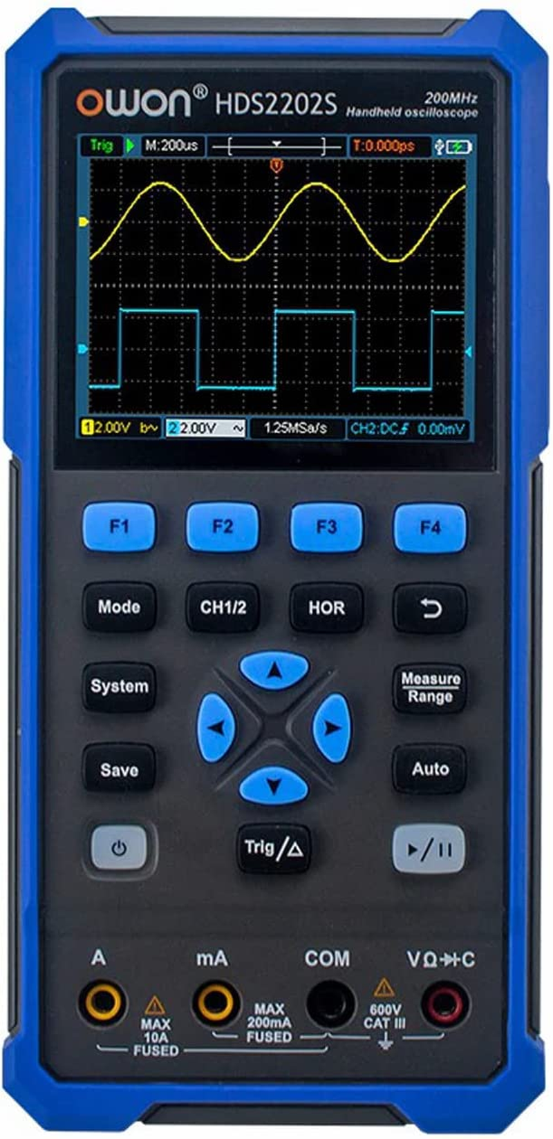 OWON HDS2202S 2CH Handheld Oscilloscope 200Mhz Bandwidth 20000 Counts Multiumeter OSC + DMM + Waveform Generator