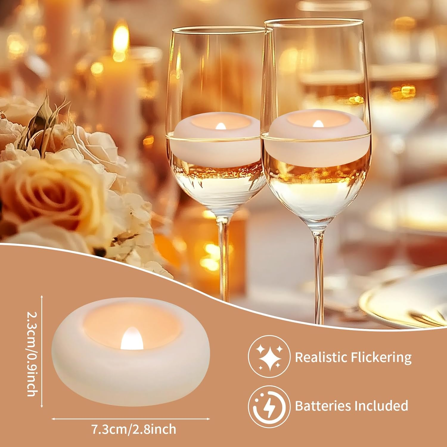 Neween 6Pcs Flameless LED Floating Candles Battery Operated, 120+ Hours Glow Time, 7 Cm Dia White Plastic Tealights, Cozy Light for Romantic Pool/Bathtub/Hot Bath/Wedding Centerpiece Decor image number 2