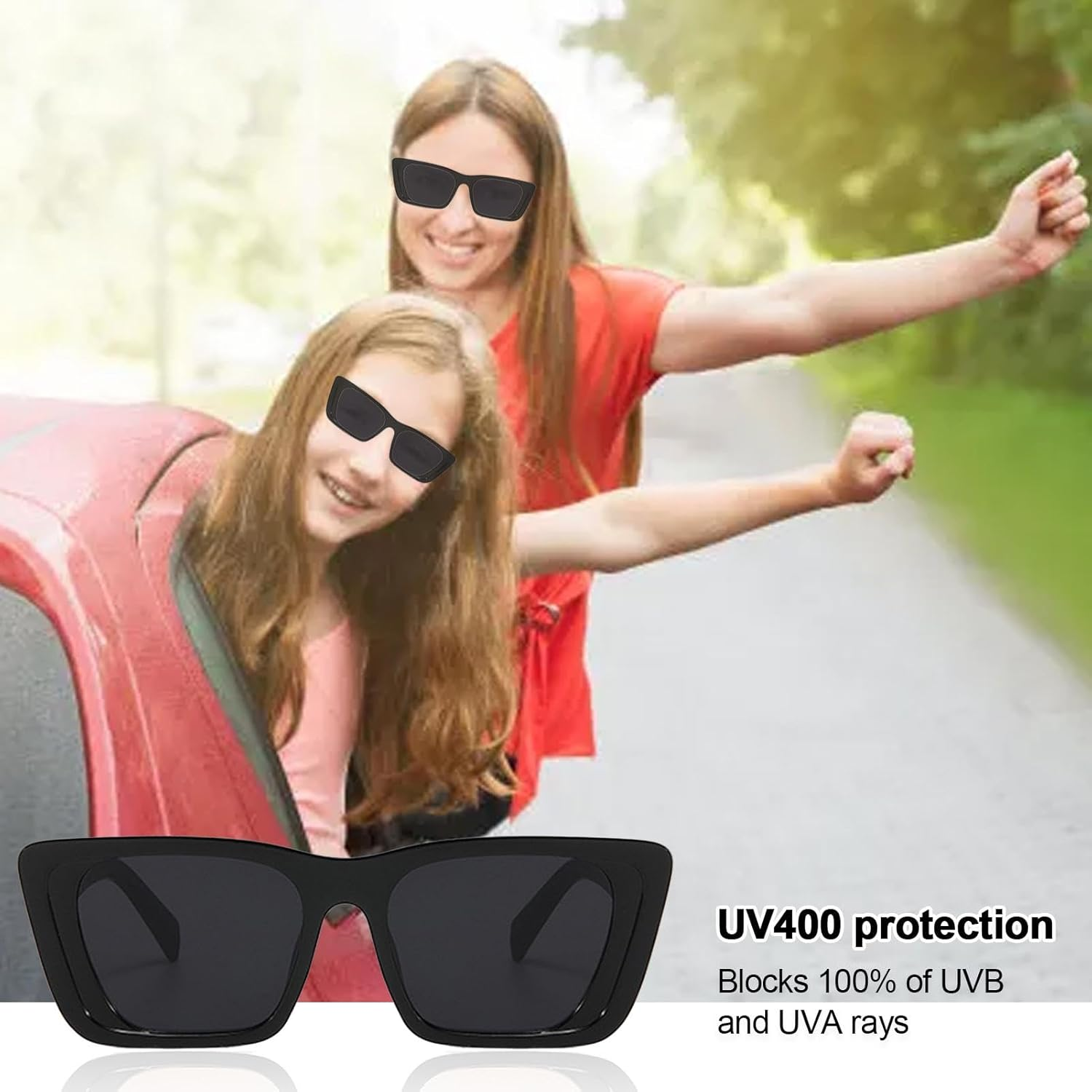 Trendy Sunglasses - Fashion Black Oversized Sunglasses | Drop-Resistant Trendy Sunglasses, Flat Top Glasses Party Dress up for Women image number 6