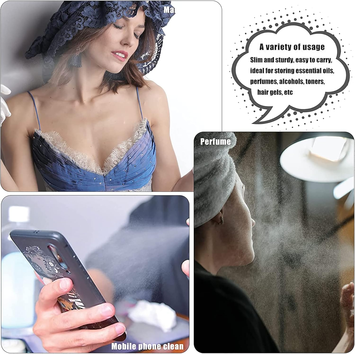 IRYNA 4Pcs 10 Ml Spray Bottles, Mini Travel Bottles Refillable Perfume Atomiser Bottle Glass Mist Empty Bottle for Travel image number 1