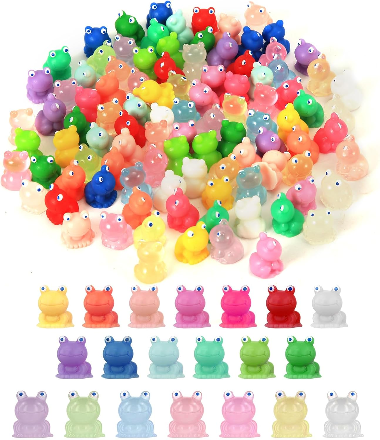 Pack of 100 Mini Resin Frogs, Luminous Frog, Small Frogs, Miniature Figures, Frogs, Garden Decoration, Mini Resin Animals for DIY, Dollhouse Decoration (20 Colours) image number 1