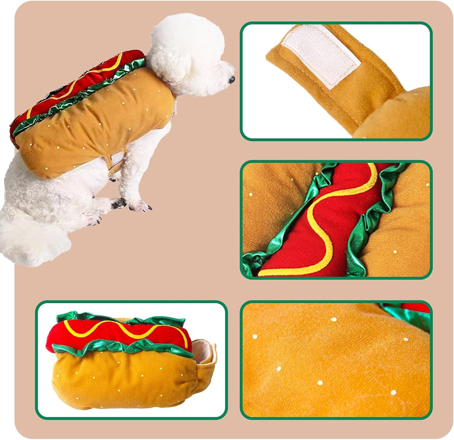 Hot Dog Pet Costume,Dog Costume,Dog Halloween Costume Pet Cosplay Party Suit,Funny Cat Costume,Christmas Party Role Play Dress up and Hot Dog Design Costumes for Dogs&Cats (Medium) image number 3