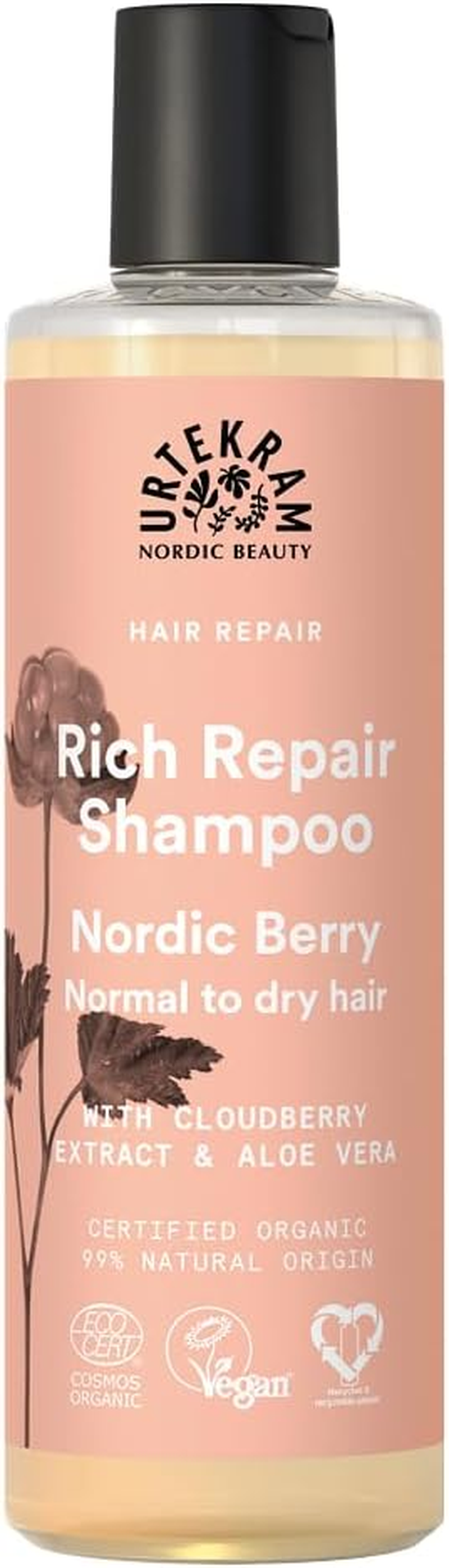Urtekram Nordic Berry Shampoo - Moisturising & Repairing with Aloe Vera, Chia Seeds & Cloudberry - Care for Normal to Dry Hair - Vegan & Natural - 250 Ml image number 2