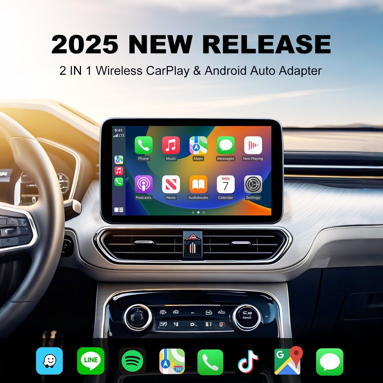 2 in 1 Wireless Carplay Adapter for Iphone & Android Auto, Convert Wired to Wireless Carplay Adapter with USB-A to USB-C, Mini Car Play Dongle Plug & Play, Stable Control & No Delay image number 2