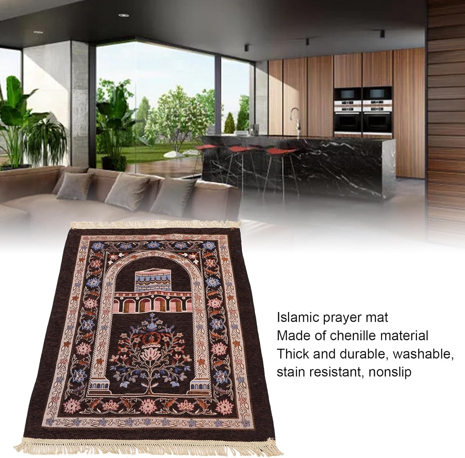 Prayer Rug, Multipurpose Prayer Mat Exquisite Tassel Thick Ethnic Style for Bedrooms for Offices (Deep Coffee Color)