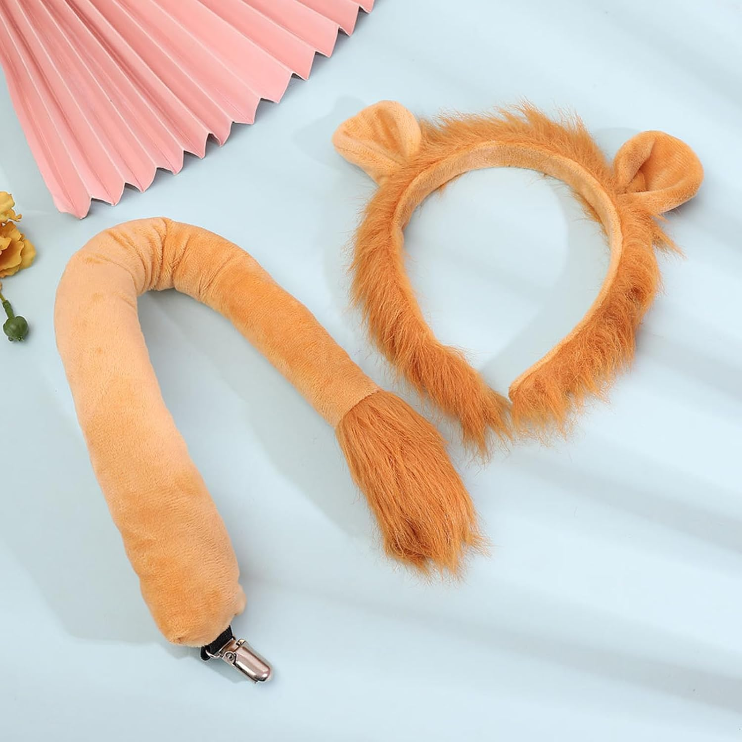 5 PCS Lion Costume Accessory Lion Ears Headband Skirts,Noses,Gloves,Lion Animal Clothing,Yarn image number 2