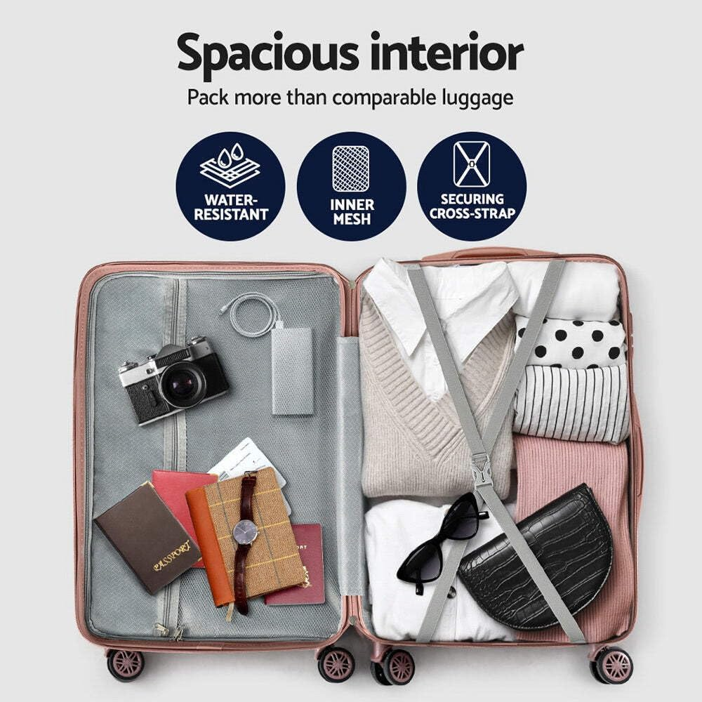 Wanderlite Luggage Set 3Pcs Pink Suitcase Hand Luggages Travel Hard Case Hardside Shell, Lightweight Trolley Carry on Bag Rolling, Small Medium and Large TSA Lock