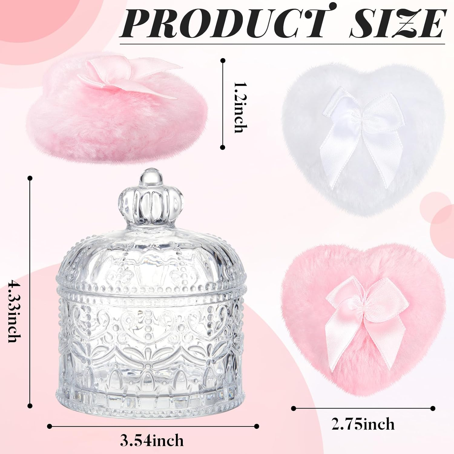 Tioncy 3 Pcs Large Body Powder Puff and Container Powder Container with Puff Powder Puff Crystal Container Soft Loose Washable Reusable Velour Face Body Powder Puff Wet Dry Makeup Tool (Clear,Crown) image number 7