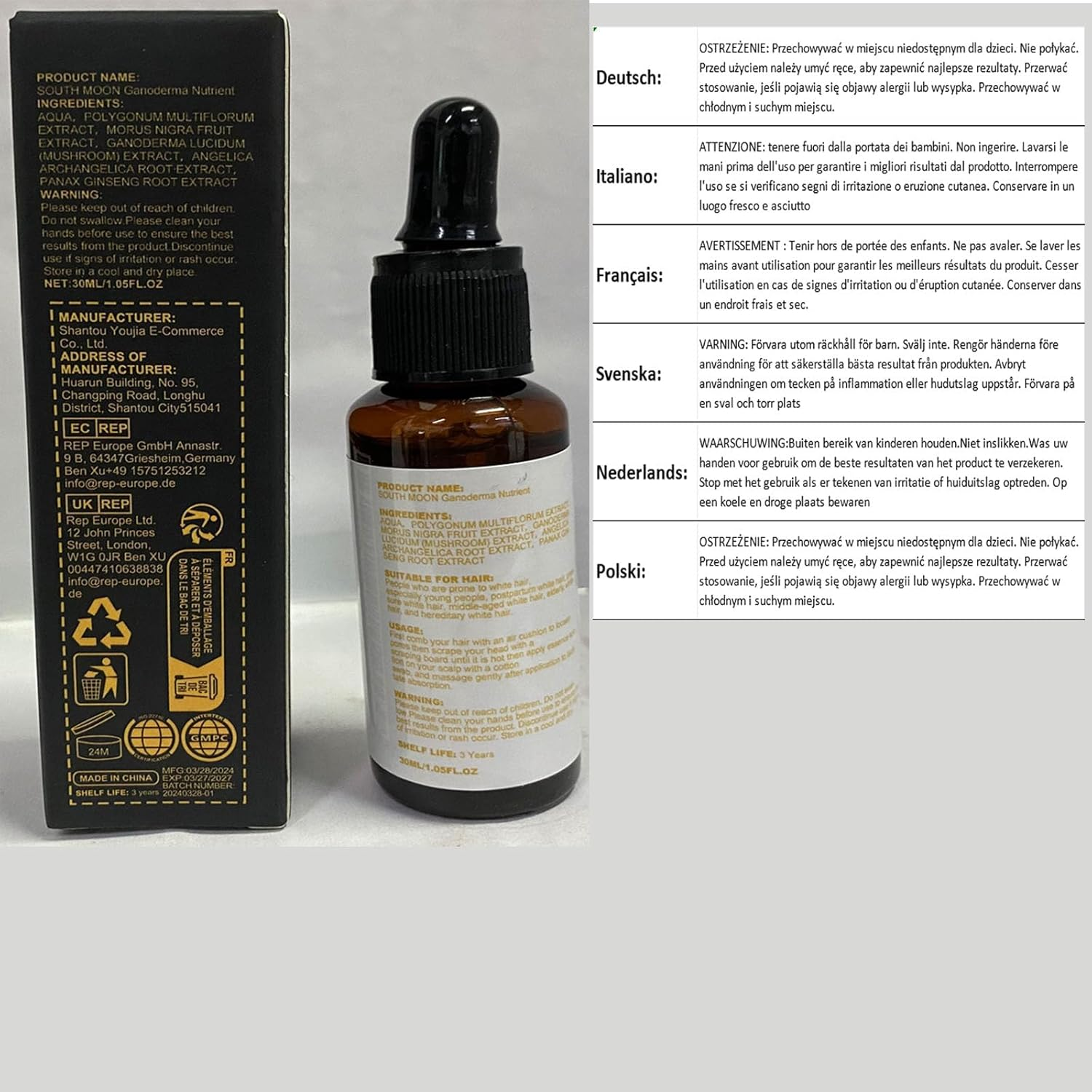 Anti-Grey Hair Treatment 30Ml,Restore Hair Natural Color, Ganoderma Nutrient Natural Darkening,Grey Hair Coverage Serum Promotes Fuller - 1Pcs image number 7
