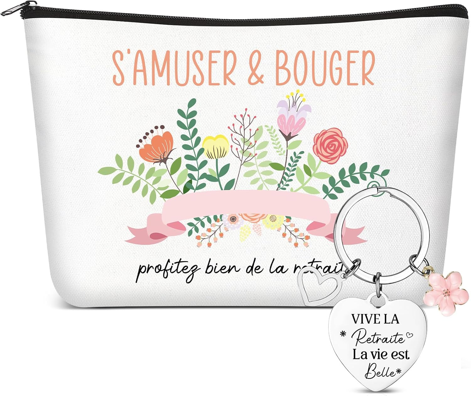 Xuniea Retirement Gift Set for Women - Travel Cosmetic Bags and Keychains, Flower Design, Practical Gift for Colleague, Teacher or Wife, as Shown, Fashion image number 4