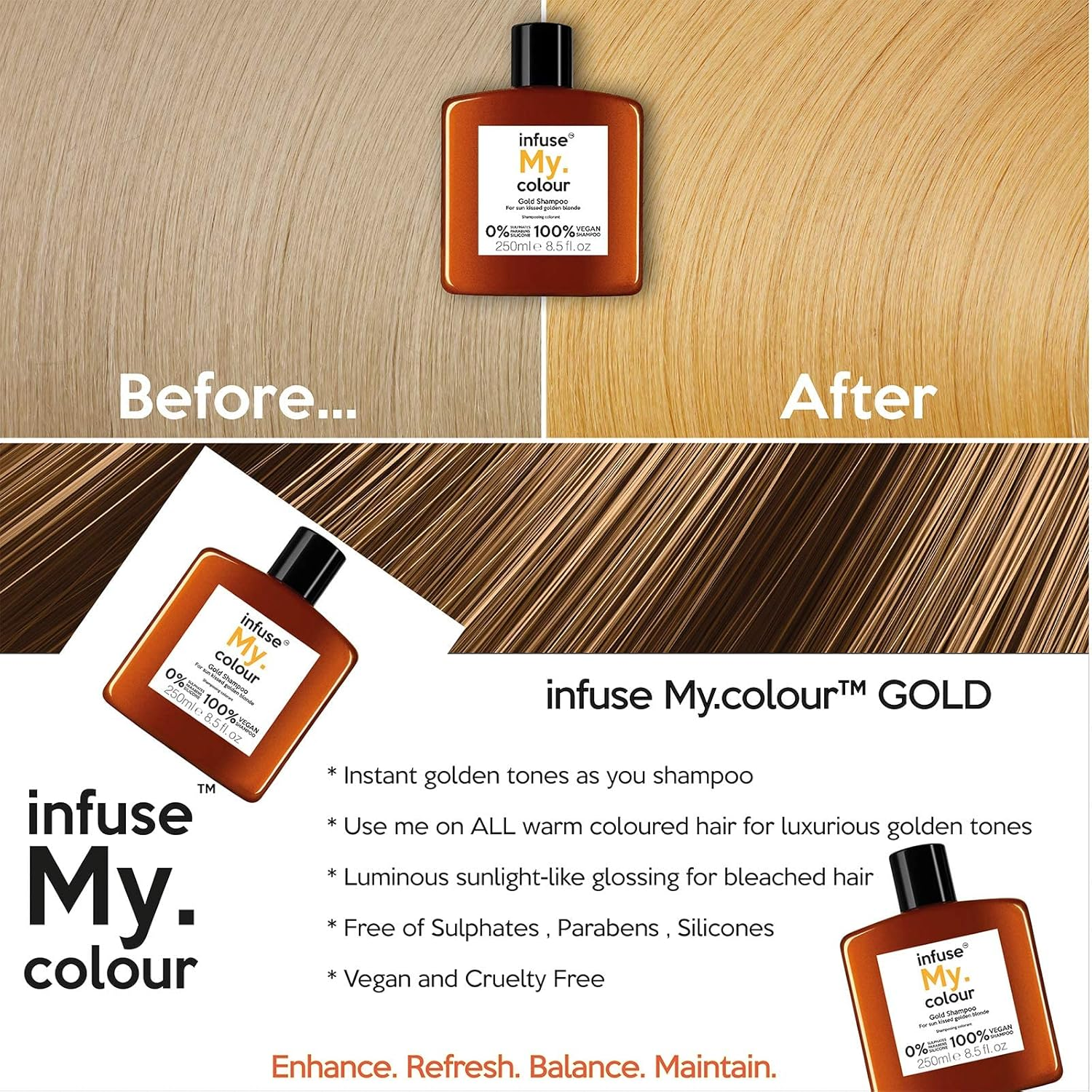 Infuse My. Colour Gold Shampoo, Gold, 250 Ml - Ruby image number 5