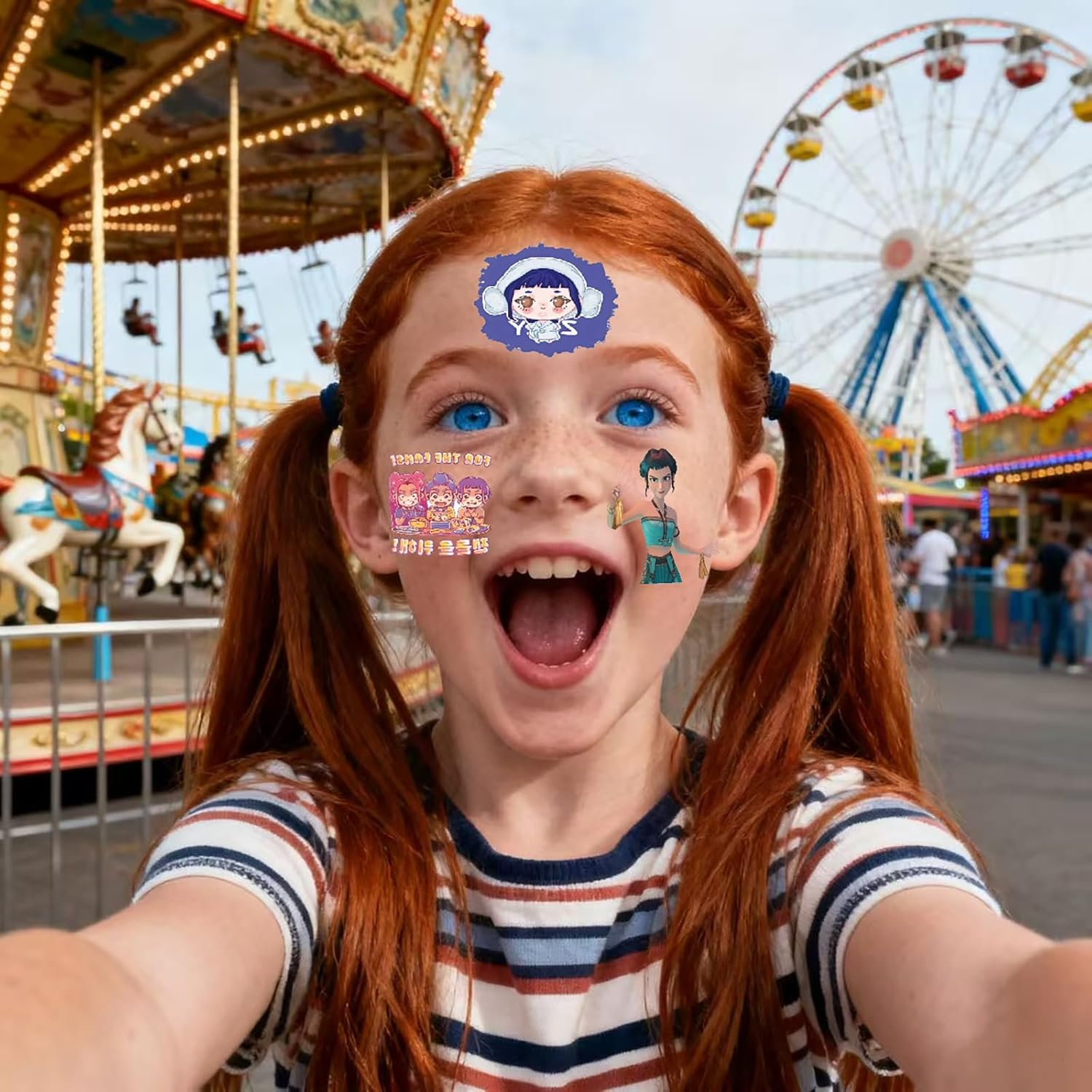 8 Sheets Demon Movie Hunters Temporary Tattoos for Kids,Korean Idol Cartoon Stickers Birthday Party Favors Gifts for Girl Boys Home Activity Class Prizes Carnival Christmas Rewards image number 1