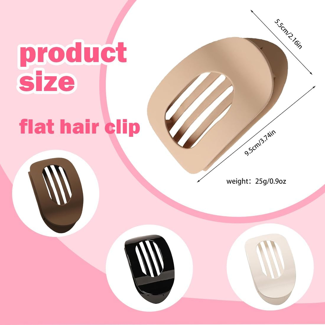 JRYXDS Pack of 4 Neutral Colour Matt Flat Hair Claw Clips with Secure Hold and Inner Teeth round Lay down Hair Clip for Thick and Thin Hair image number 5