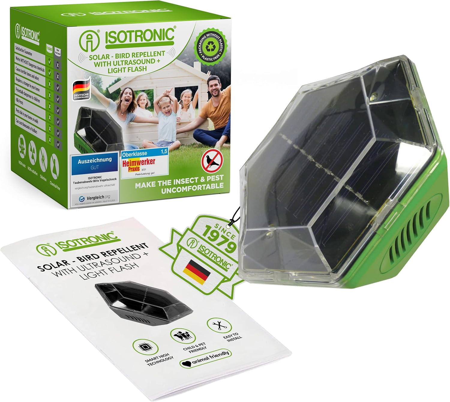 ISOTRONIC&reg; Ultrasonic Solar Bird Repeller Device, Portable Bird Deterrent, Pigeon Scarer - Pack of 1 Pcs. image number 6