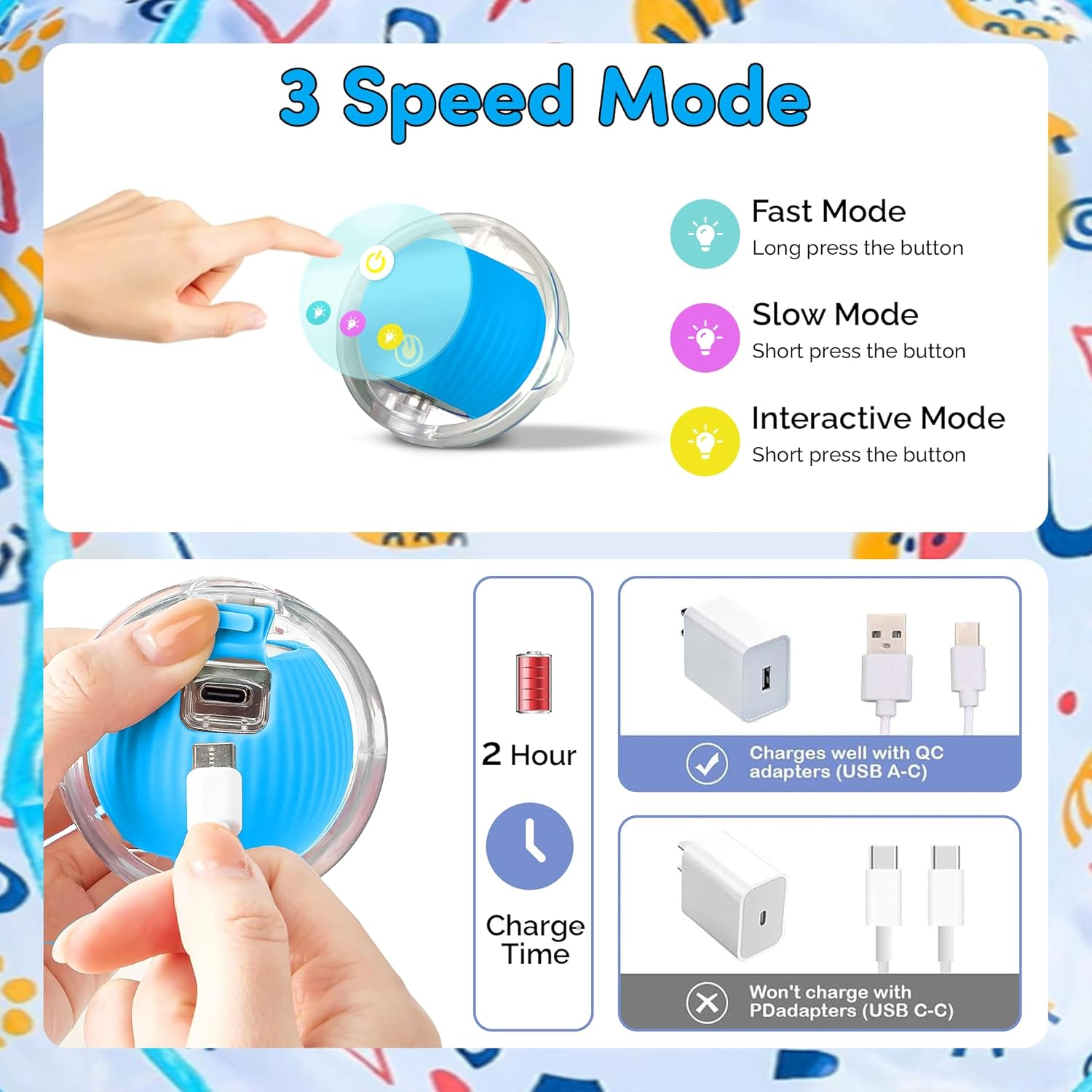 'Brylex Interactive Cat Toys, Motion-Activated Rolling Ball with Play Mat, Automatic Hide-And-Seek Game, Fast & Slow Modes, USB Rechargeable Cat Enrichment Toy, 28'' Play Mat' image number 5