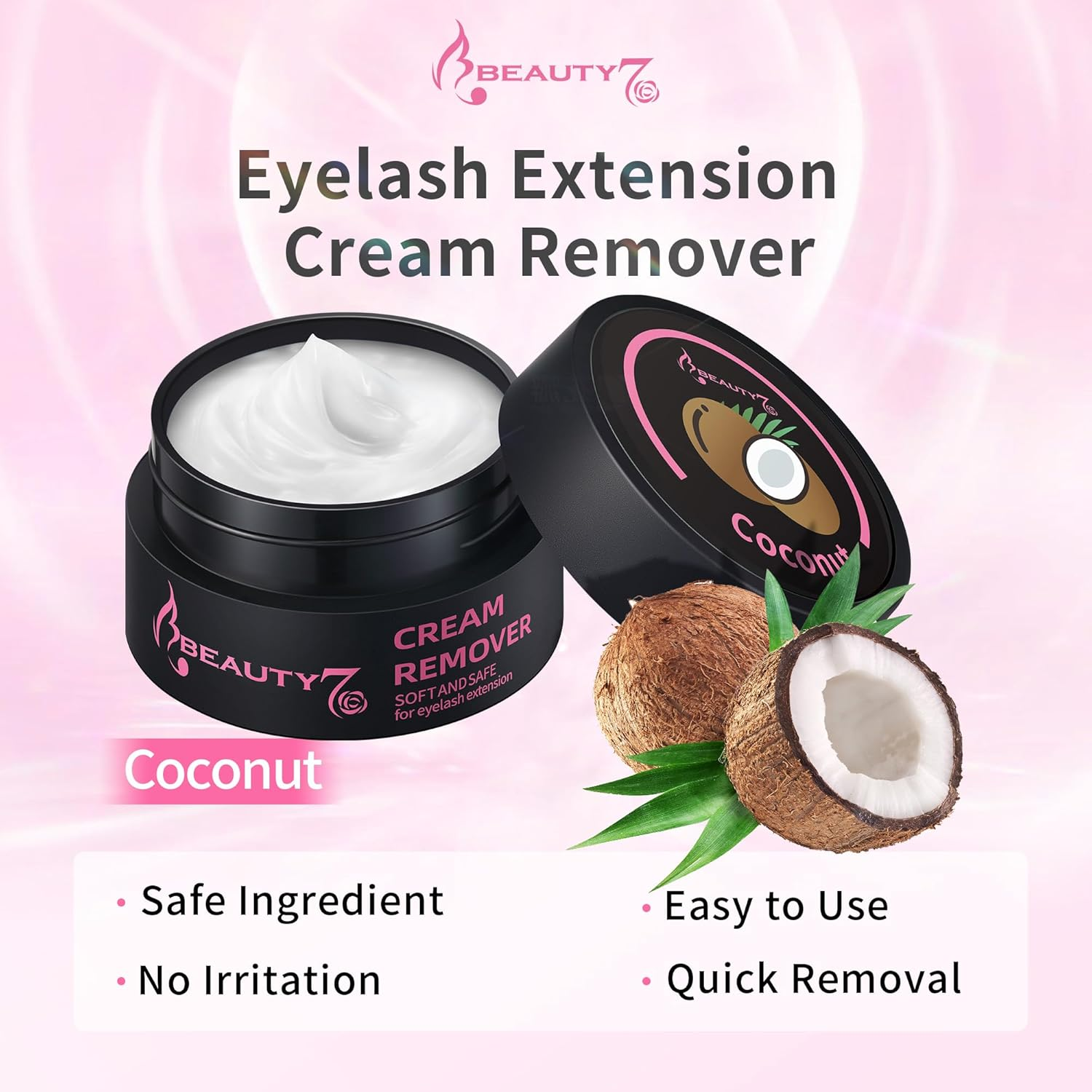 Beauty7 Eyelash Extension Glue Remover Cream, Eyelash Extension Removal Anti-Allergic and Odorless 5G Coconut Scent Eyelash Glue Remover image number 2
