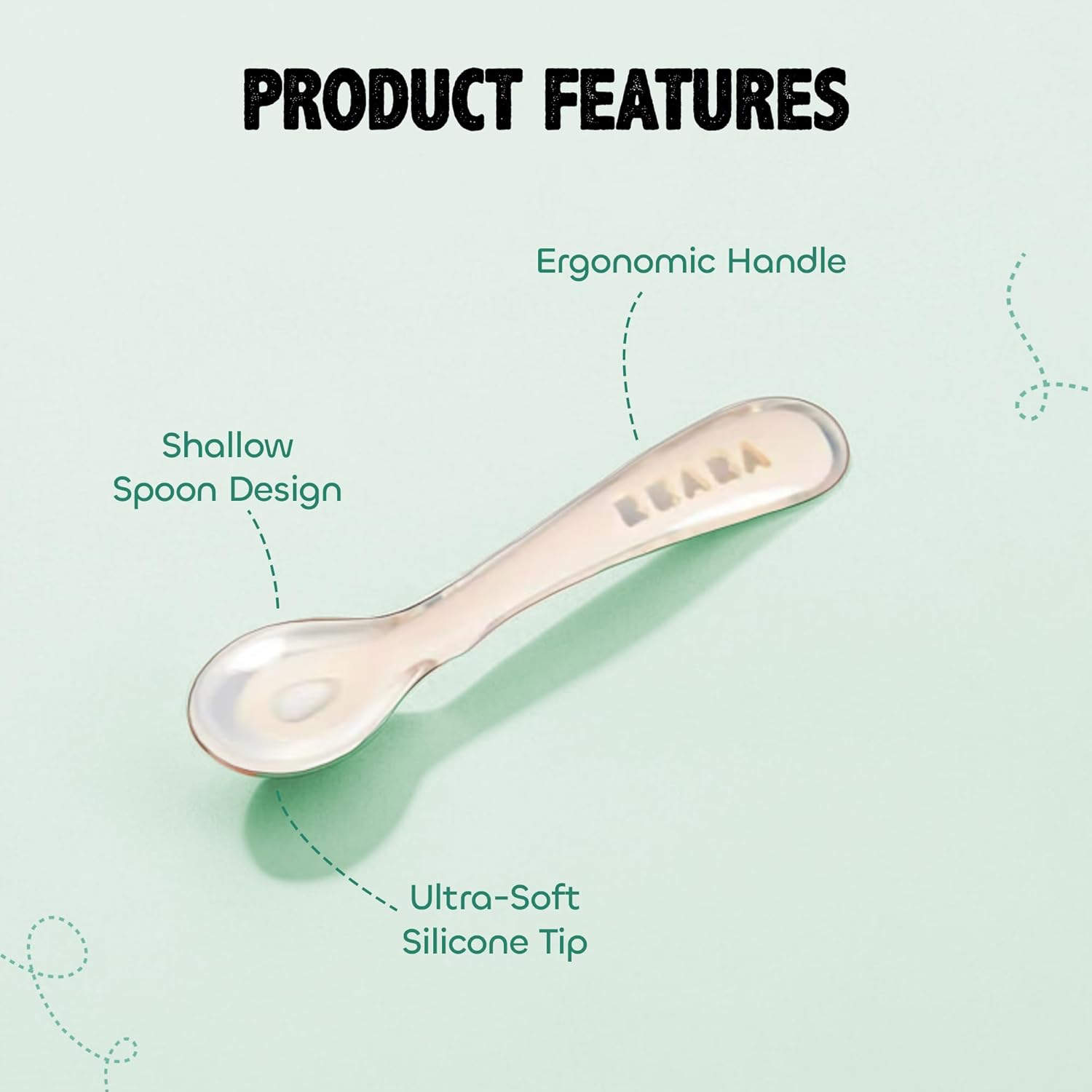 Beaba 2Nd Stage Soft Silicone Spoons, Velvet Grey/Sage Green (4-Piece Set) image number 5