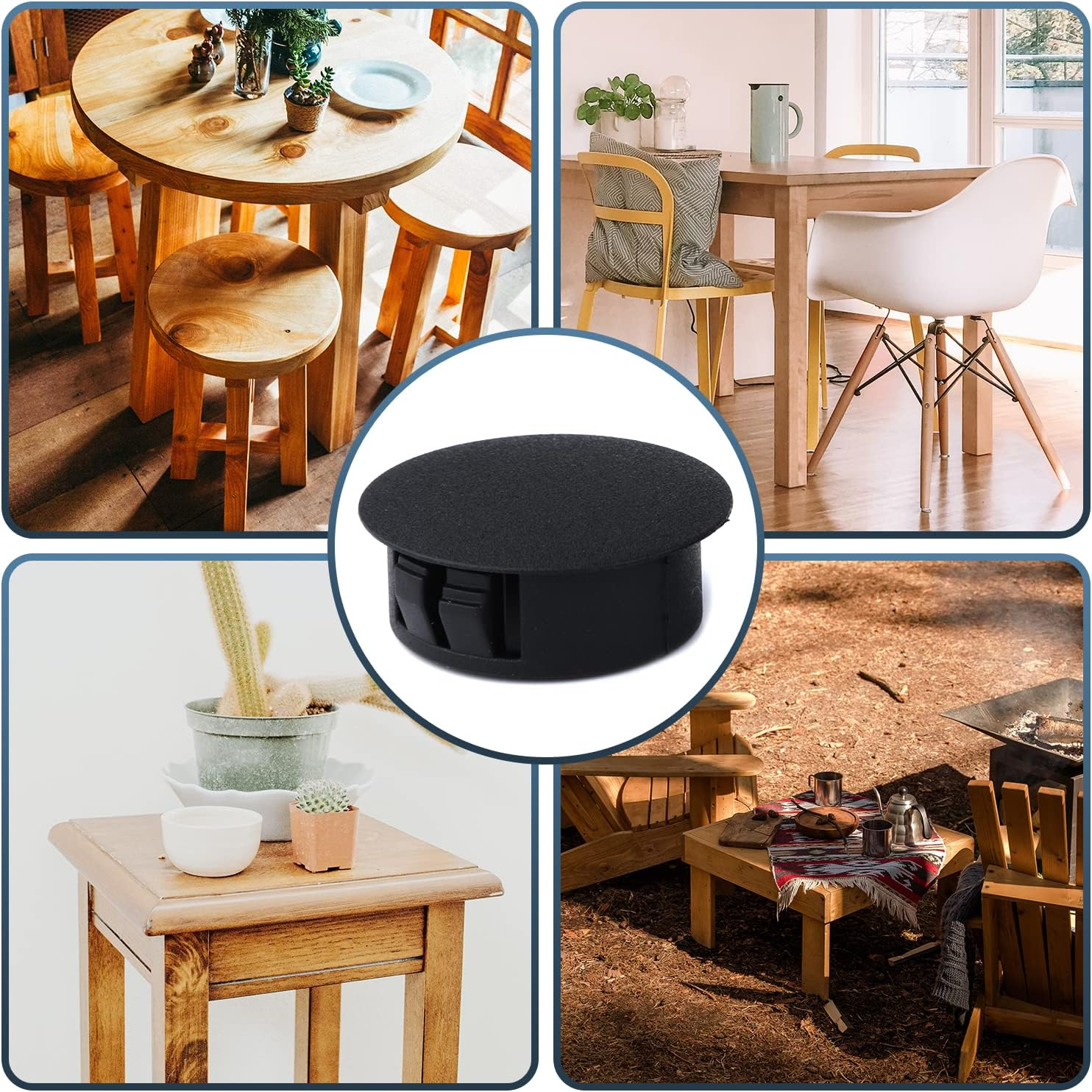 Savita 155 Pcs 6 Sizes Plastic Hole Cover for Desk, 3/16", 1/4", 5/16", 3/8", 1/2", 1" Plastic Hole Plugs Furniture Hole Plugs for Kitchen Cabinet Furniture (Black) image number 2