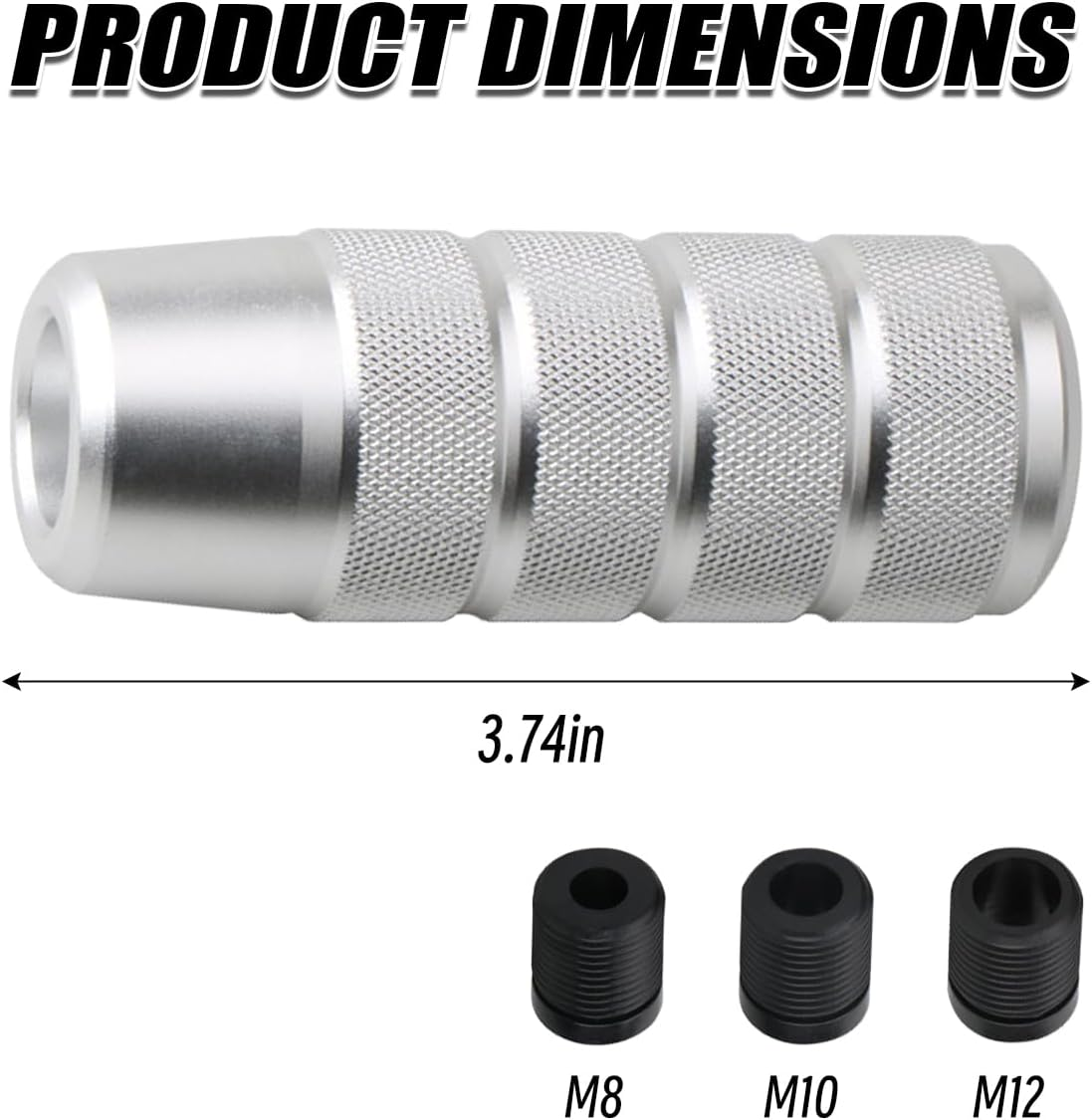 Osilly 95Mm/3.74" Car Shifter Knob, Aluminum Weighted Automotive Gear Shift Manual Knobs Lever with 3 Threaded Adapters M8 M10 M12 X 1.25, Universal for Vehicle（Silver） image number 6